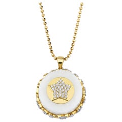 Collier à breloques étoile en marbre blanc avec or jaune 18 carats et diamants naturels de 0,69 carat
