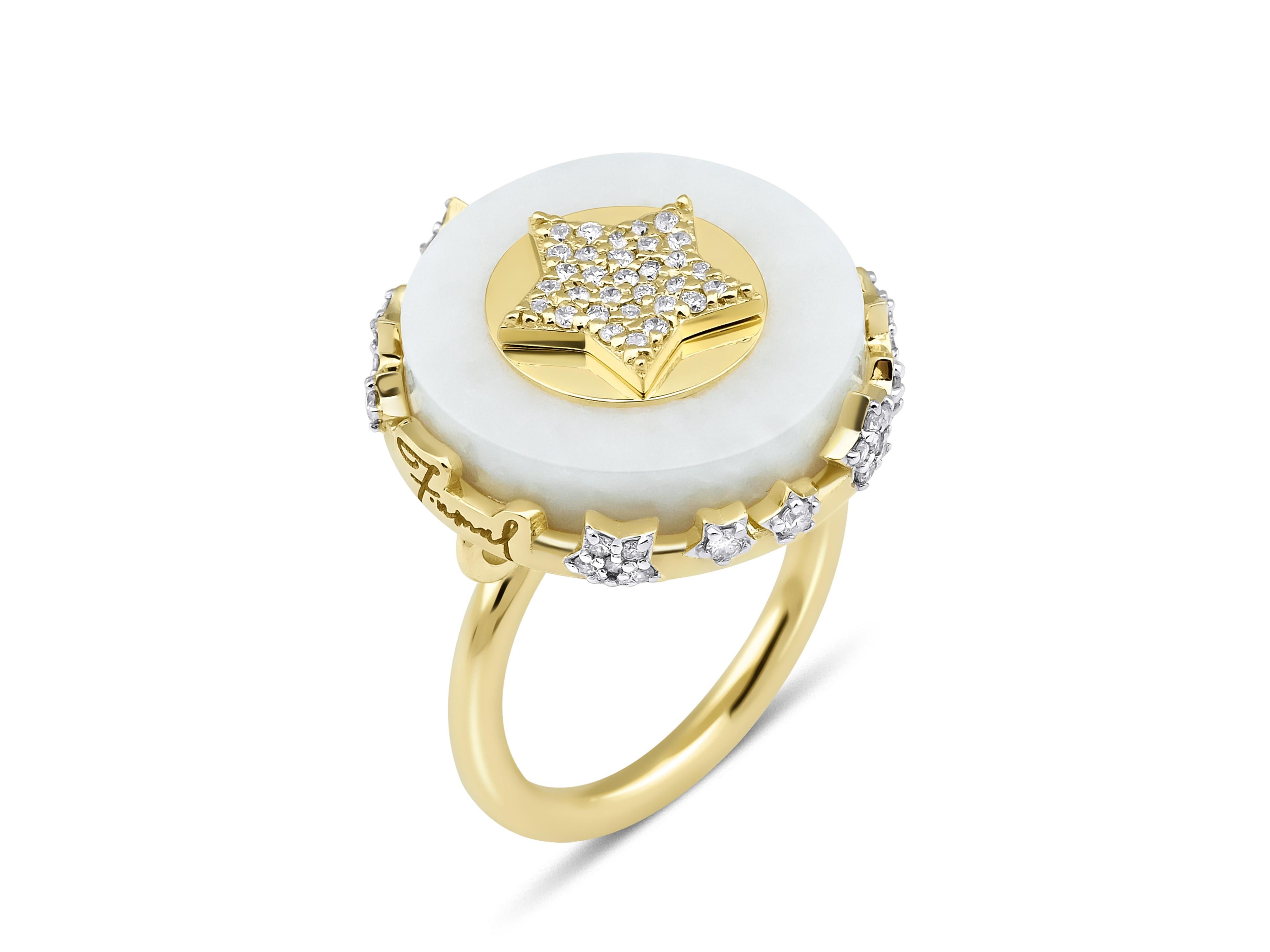 For Sale:  Star Charm White Marble Ring with 14k Yellow Gold and .69ct Natural Diamonds 2