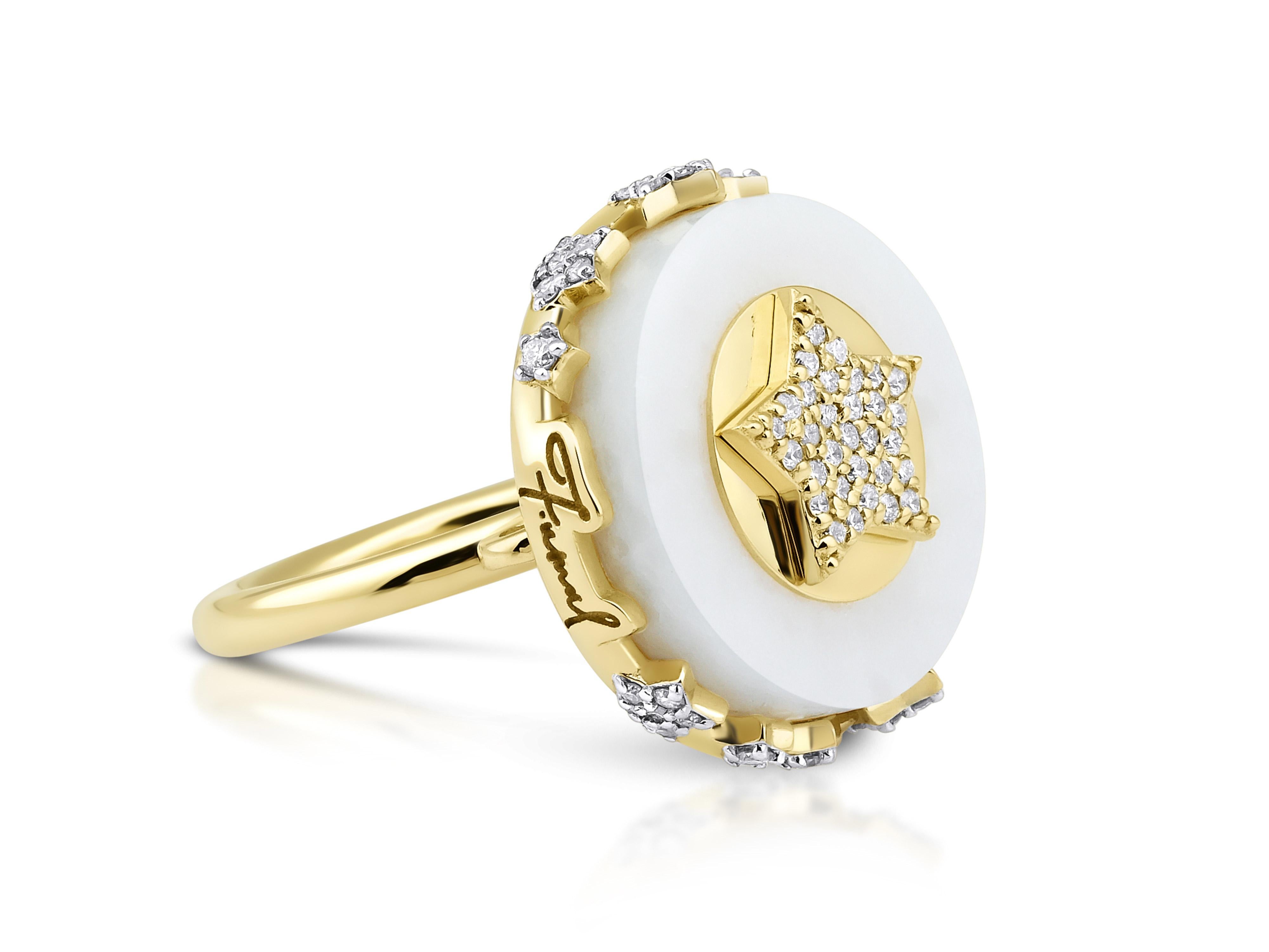 For Sale:  Star Charm White Marble Ring with 14k Yellow Gold and .69ct Natural Diamonds 3