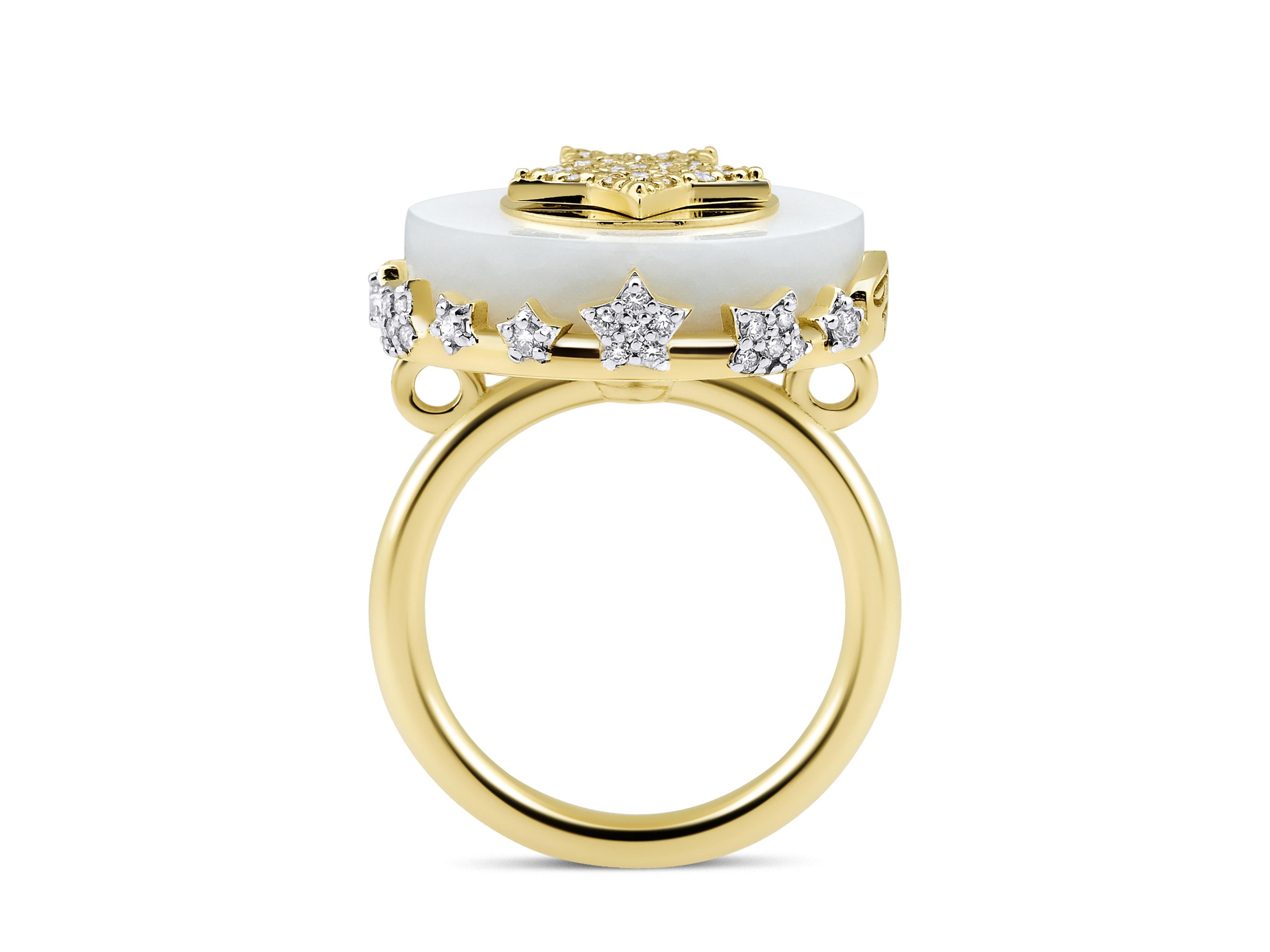For Sale:  Star Charm White Marble Ring with 14k Yellow Gold and .69ct Natural Diamonds 4