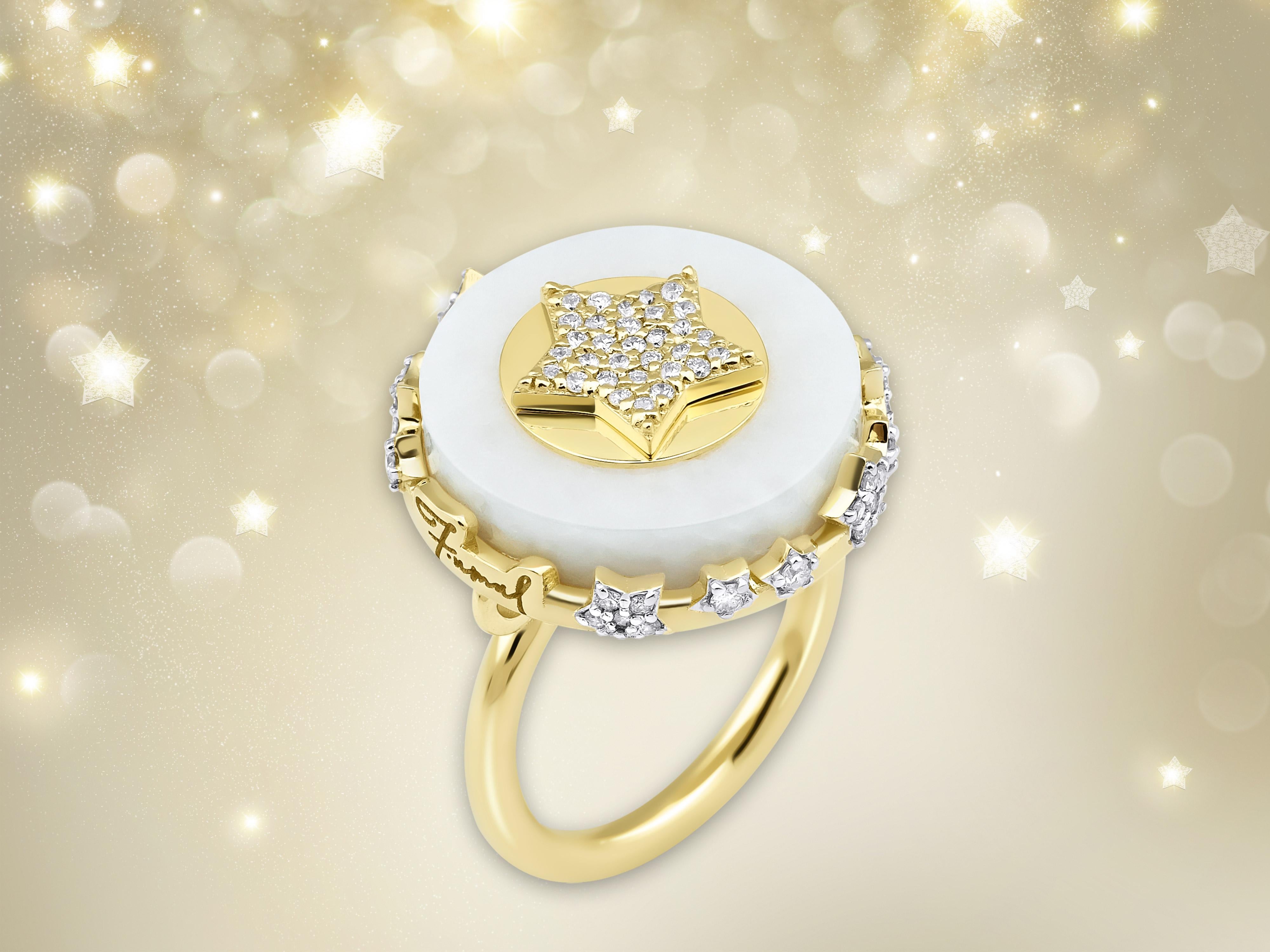 For Sale:  Star Charm White Marble Ring with 14k Yellow Gold and .69ct Natural Diamonds 5