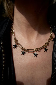 Choker Chain Necklace Star Midnight Blue Enamel Gold Plated J Dauphin