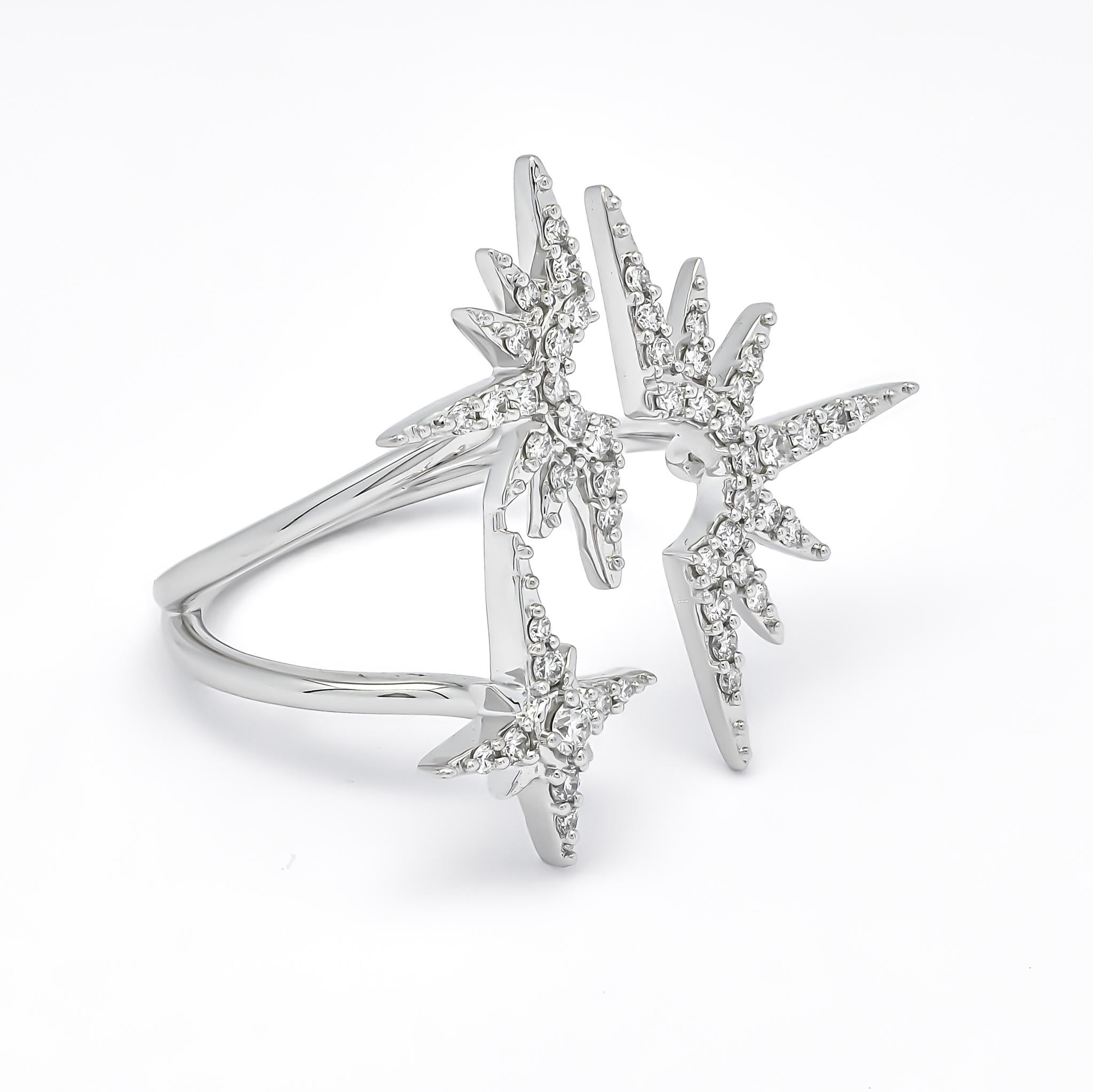 For Sale:  18KT White Gold Diamonds Star Burst Statement Ring R085743, Dainty Luxury Ring 2