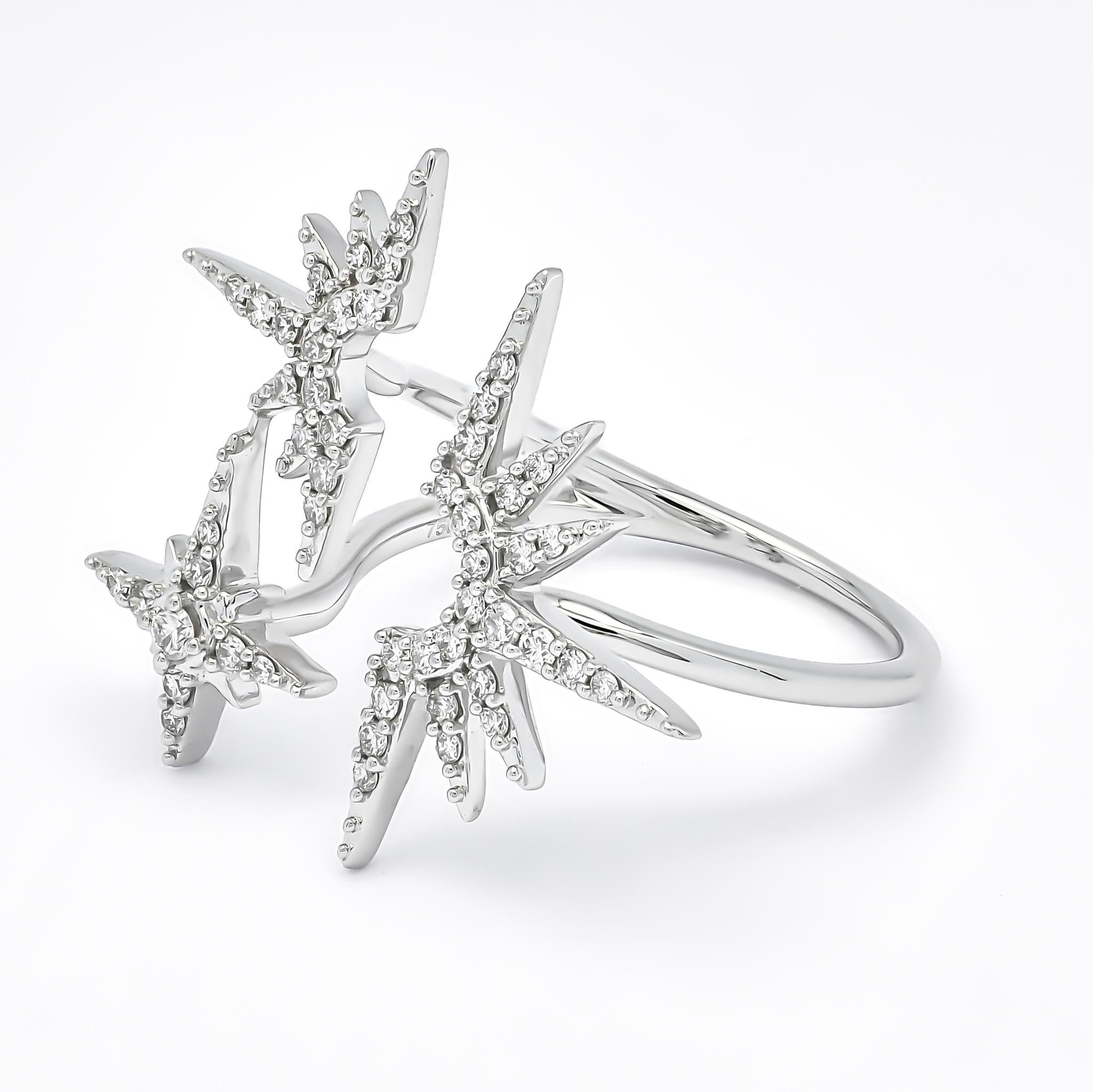 For Sale:  18KT White Gold Diamonds Star Burst Statement Ring R085743, Dainty Luxury Ring 3