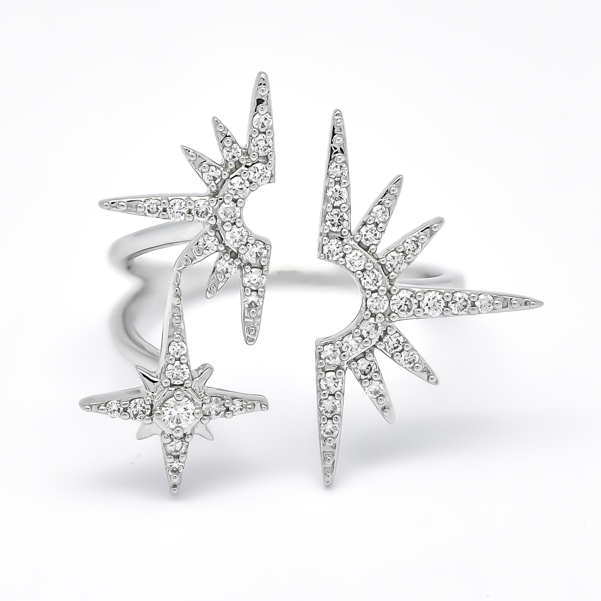 For Sale:  18KT White Gold Diamonds Star Burst Statement Ring R085743, Dainty Luxury Ring 4