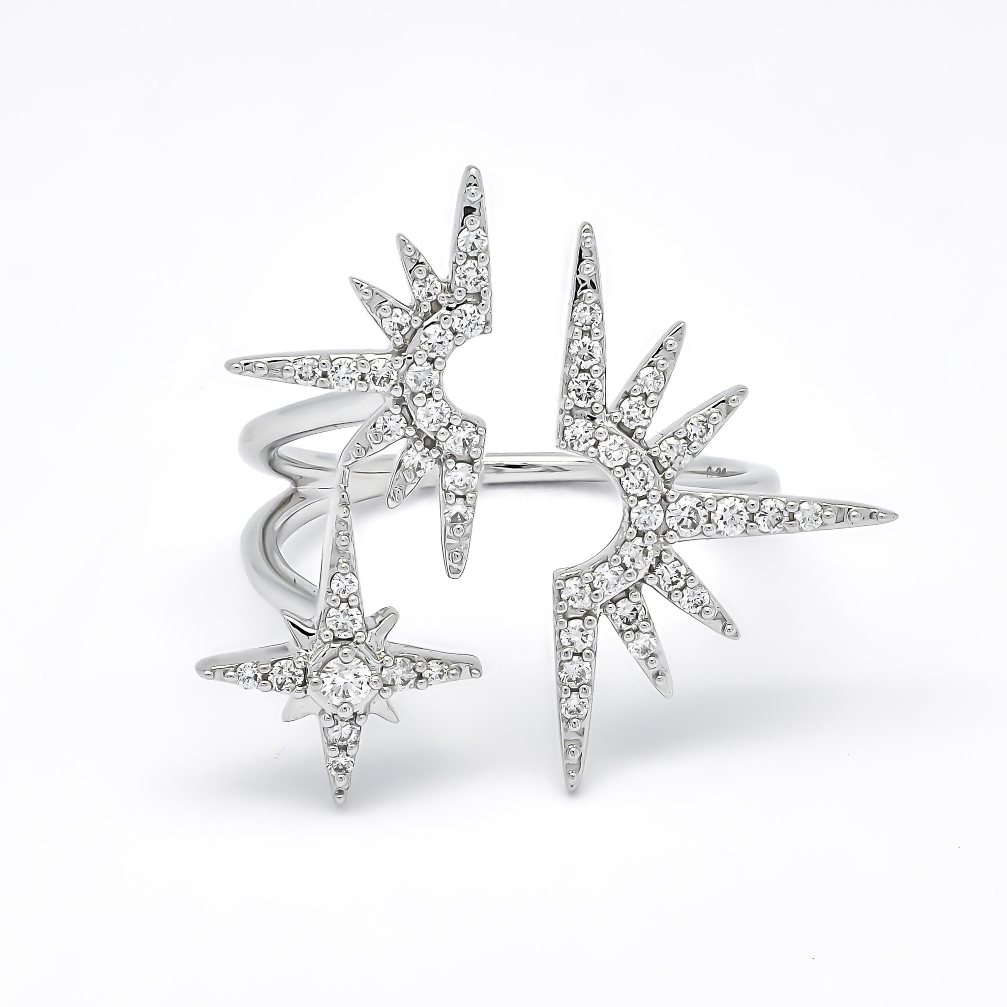 For Sale:  18KT White Gold Diamonds Star Burst Statement Ring R085743, Dainty Luxury Ring 5