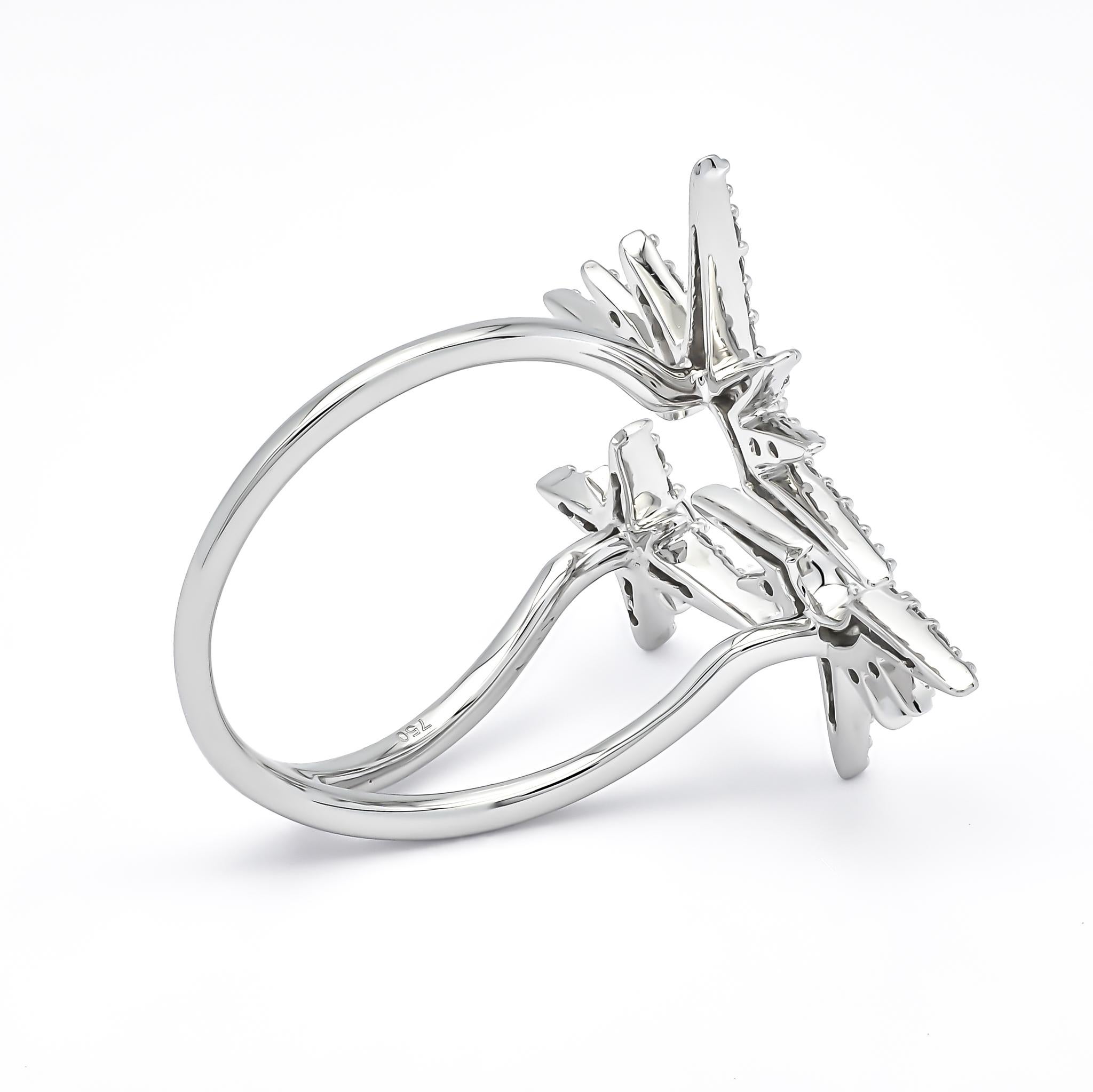 For Sale:  18KT White Gold Diamonds Star Burst Statement Ring R085743, Dainty Luxury Ring 6