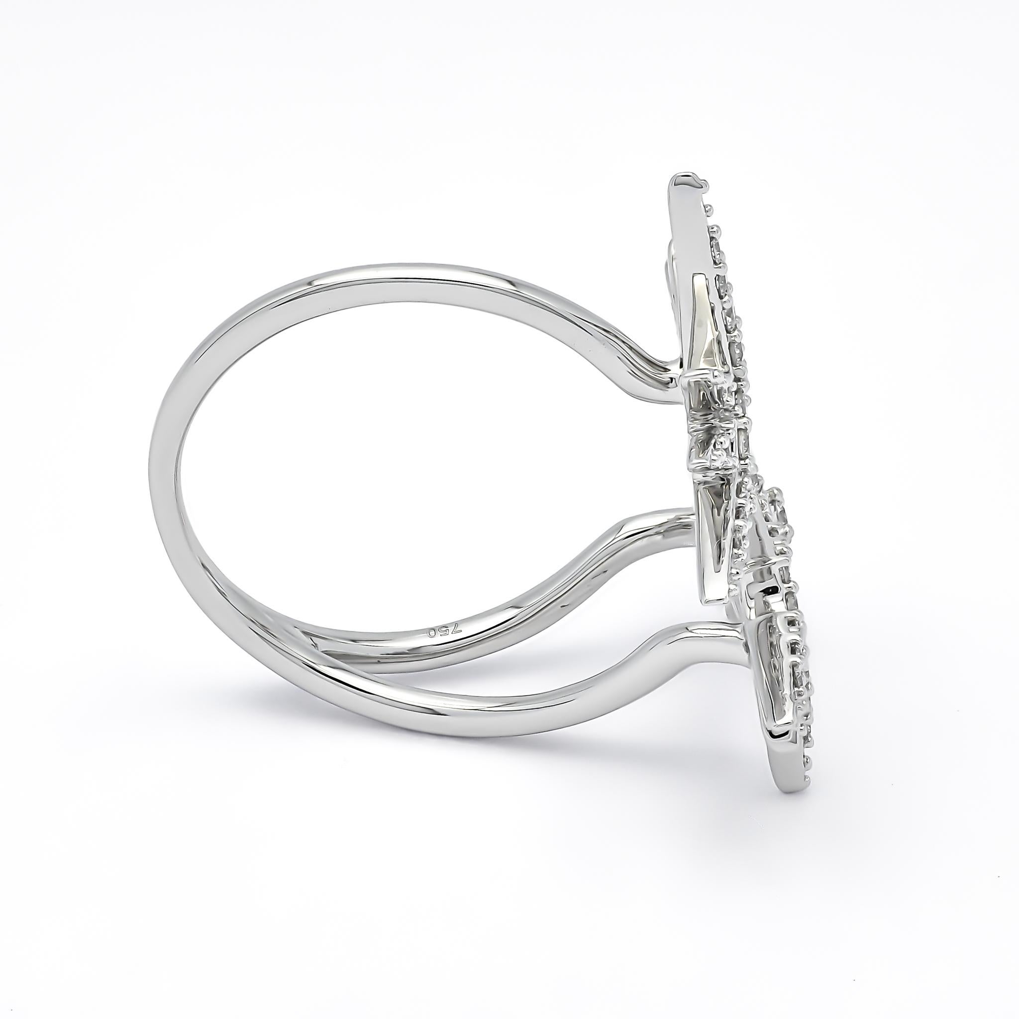 For Sale:  18KT White Gold Diamonds Star Burst Statement Ring R085743, Dainty Luxury Ring 7