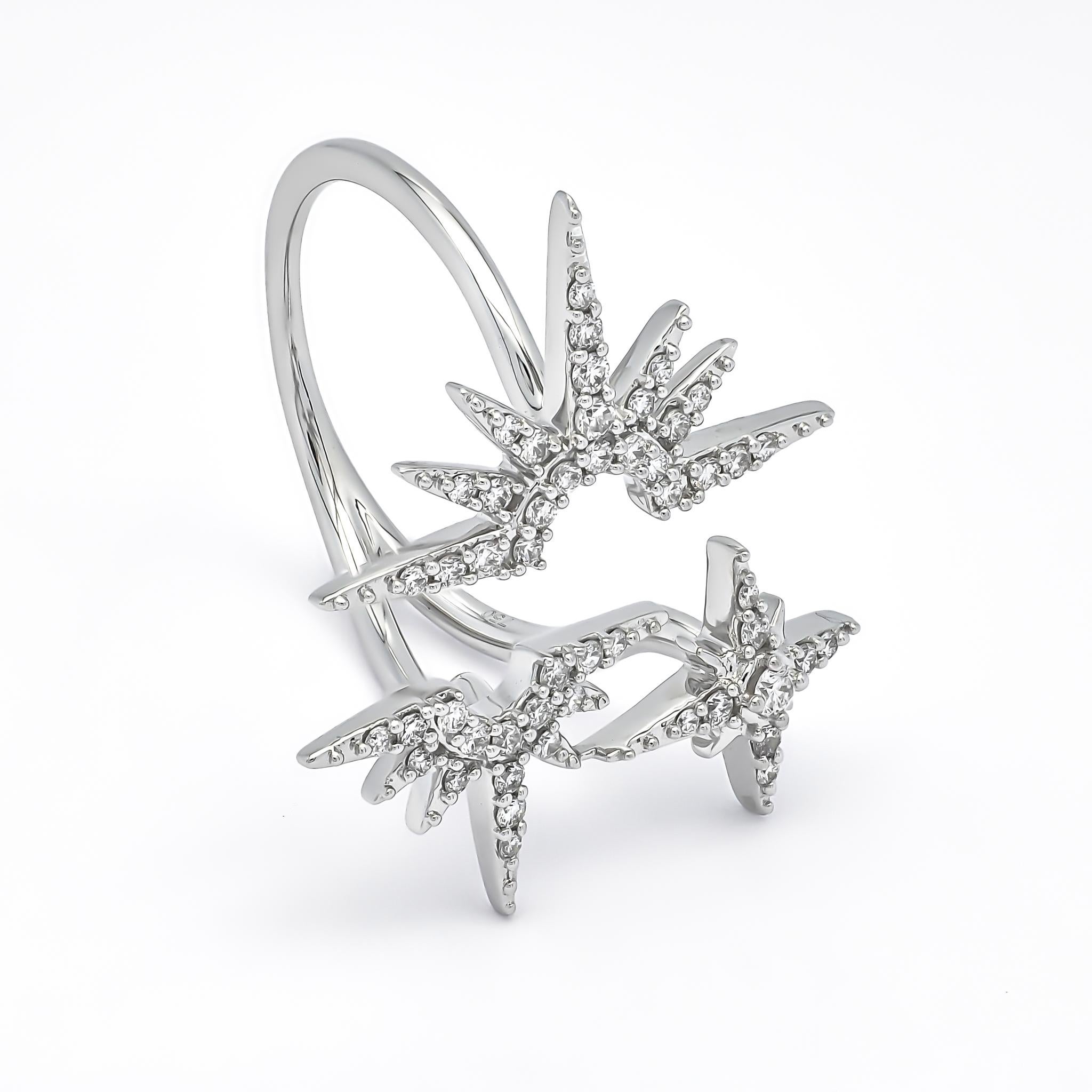 For Sale:  18KT White Gold Diamonds Star Burst Statement Ring R085743, Dainty Luxury Ring 8