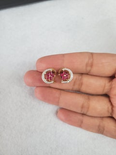 Star & Crescent Moon Ruby Diamond Earrings 14k Yellow Gold