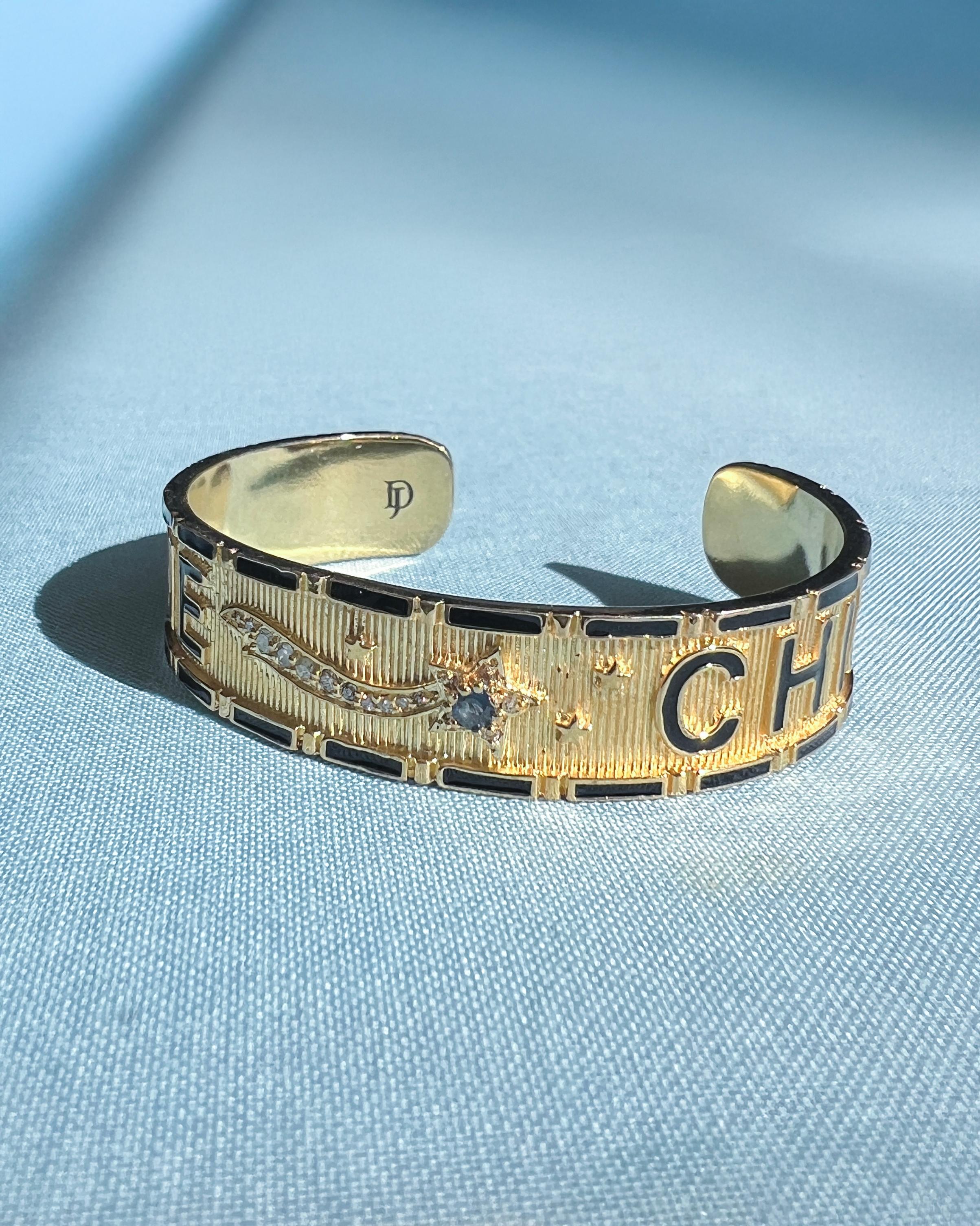 Star Manschettenarmband Blauer Saphir Diamant Göttliches Kind (Viktorianisch) im Angebot