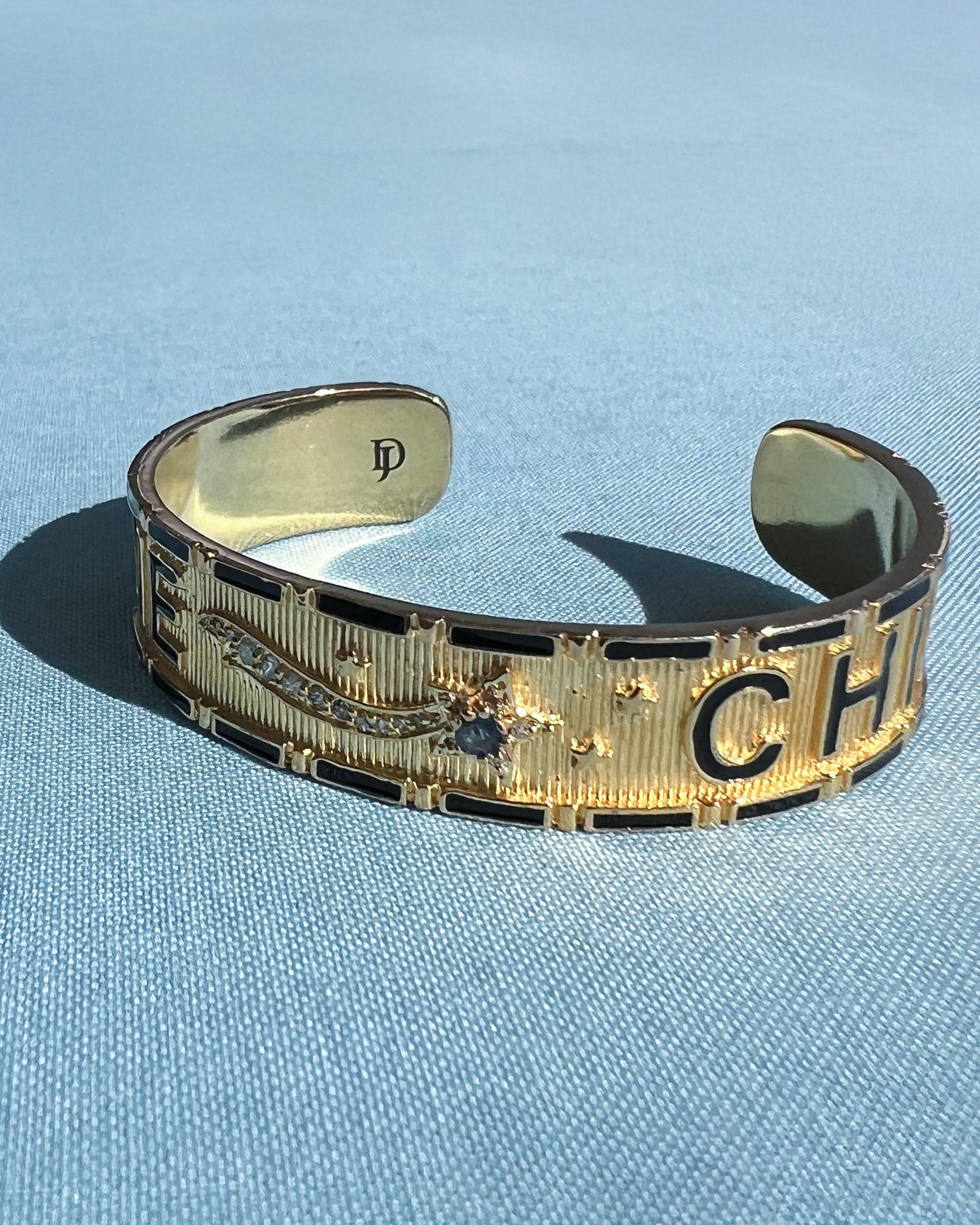 Star Manschettenarmband Blauer Saphir Diamant Göttliches Kind im Angebot 1