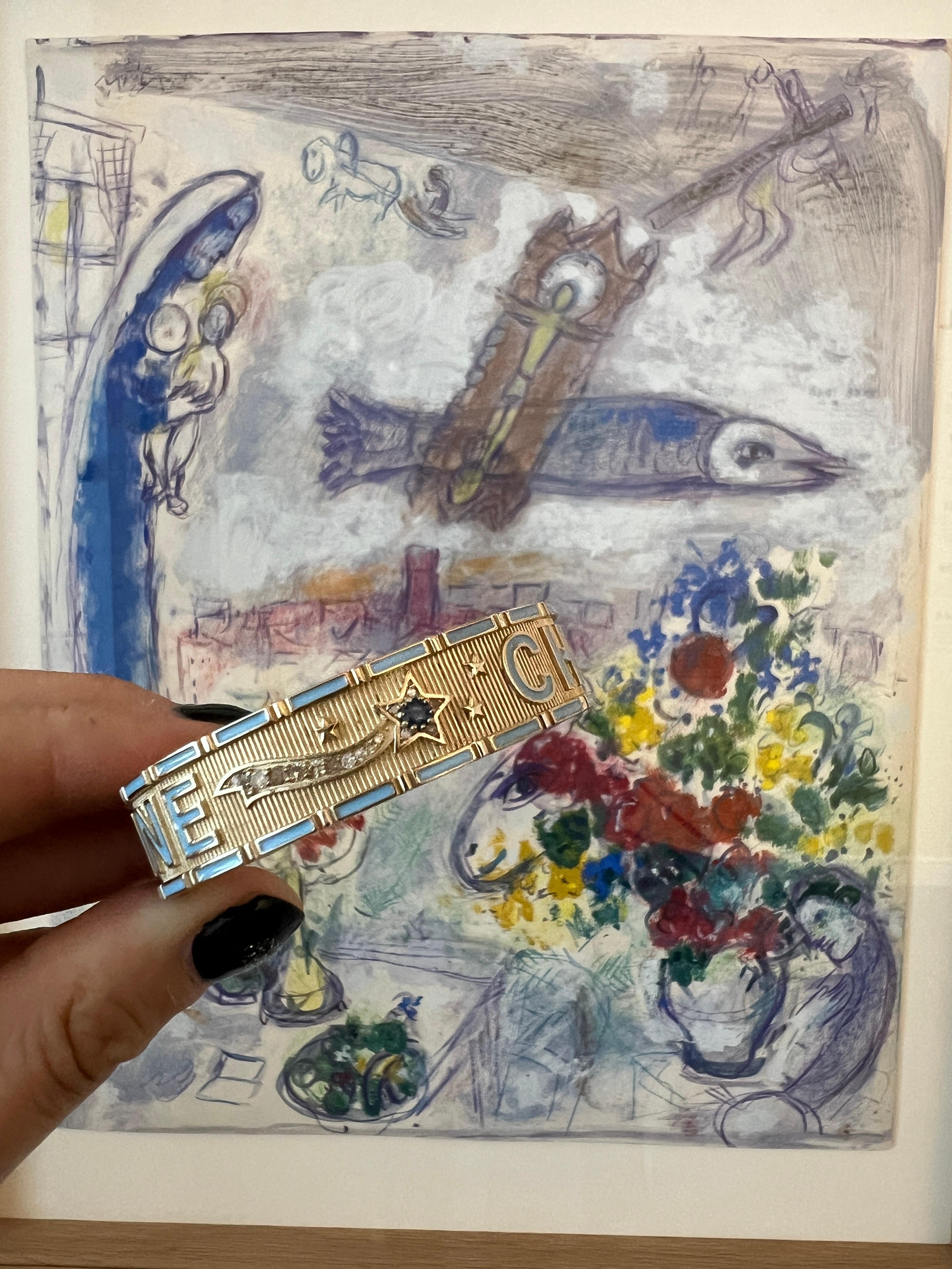 Bracelet manchette saphir bleu diamant étoile émail Divine Child Pour femmes en vente