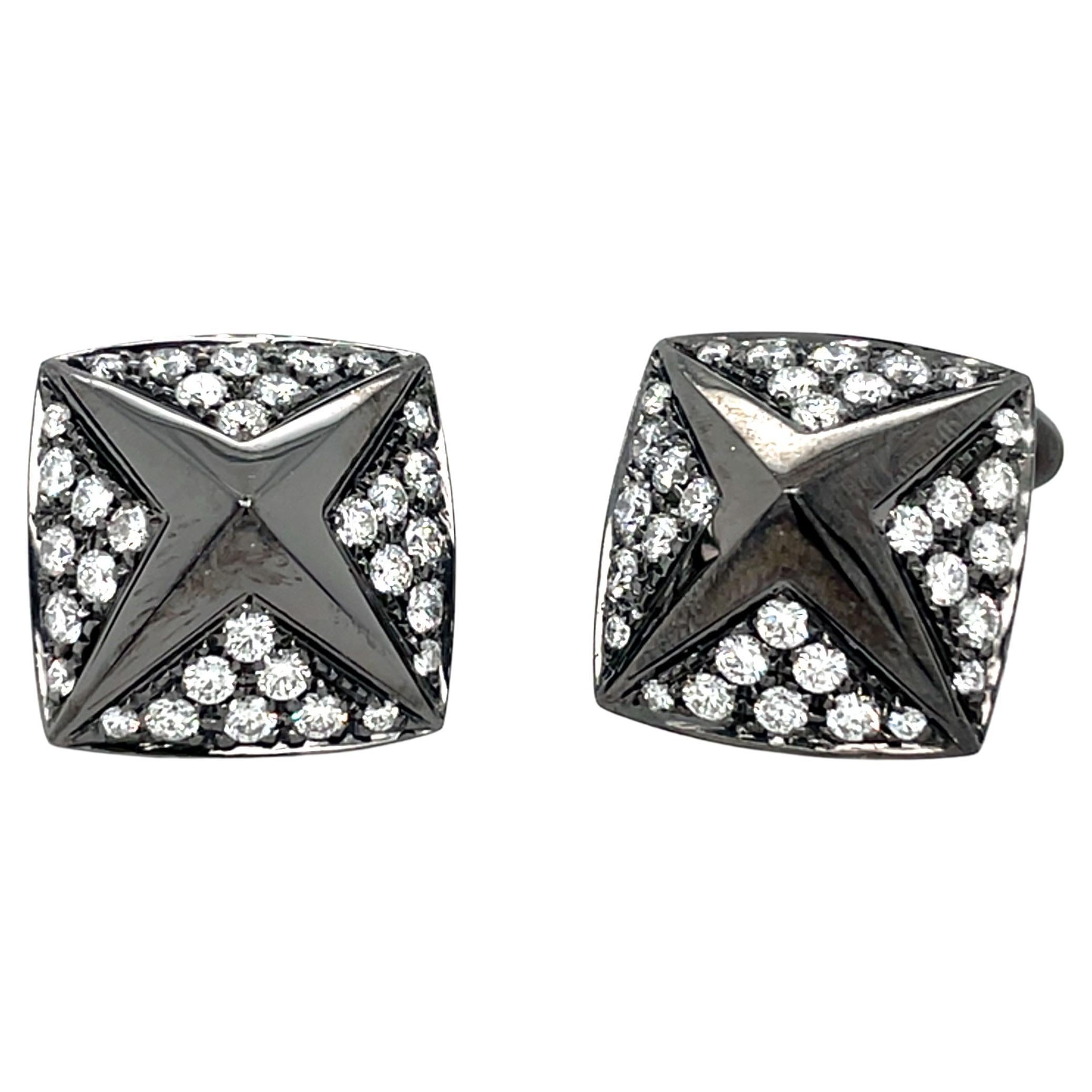 Boutons de manchette étoile Rhodium noir en vente