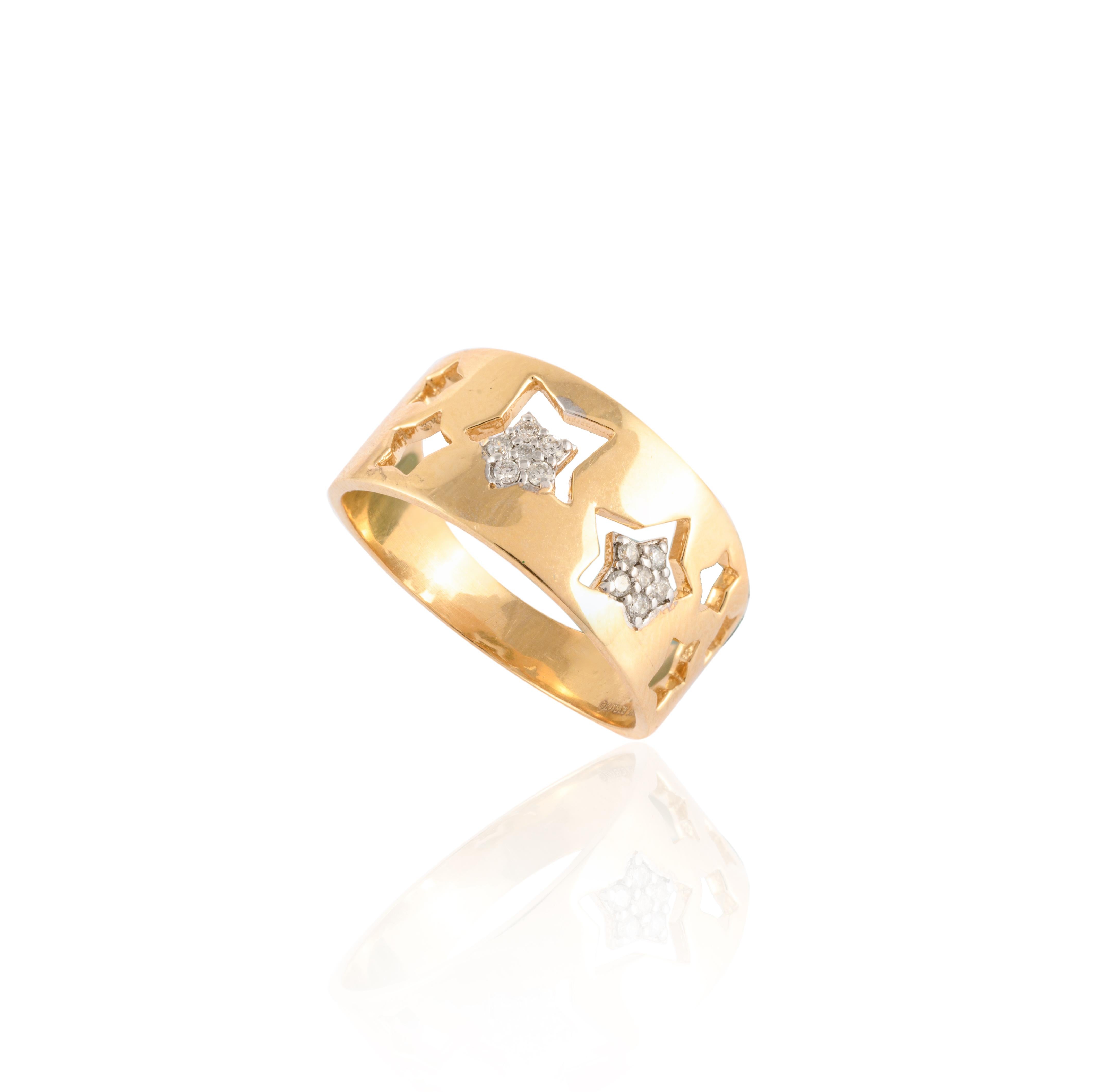 For Sale:  Star Cutout Genuine Diamond Band Ring 18 Karat Solid Yellow Gold Fine Jewelry 5