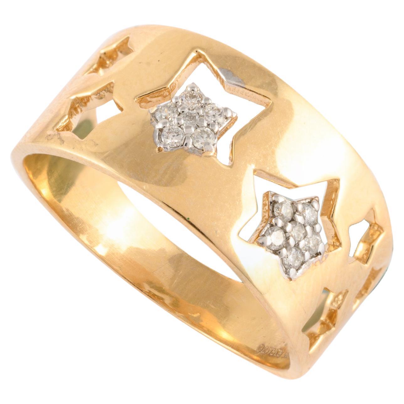 For Sale:  Star Cutout Genuine Diamond Band Ring 18 Karat Solid Yellow Gold Fine Jewelry