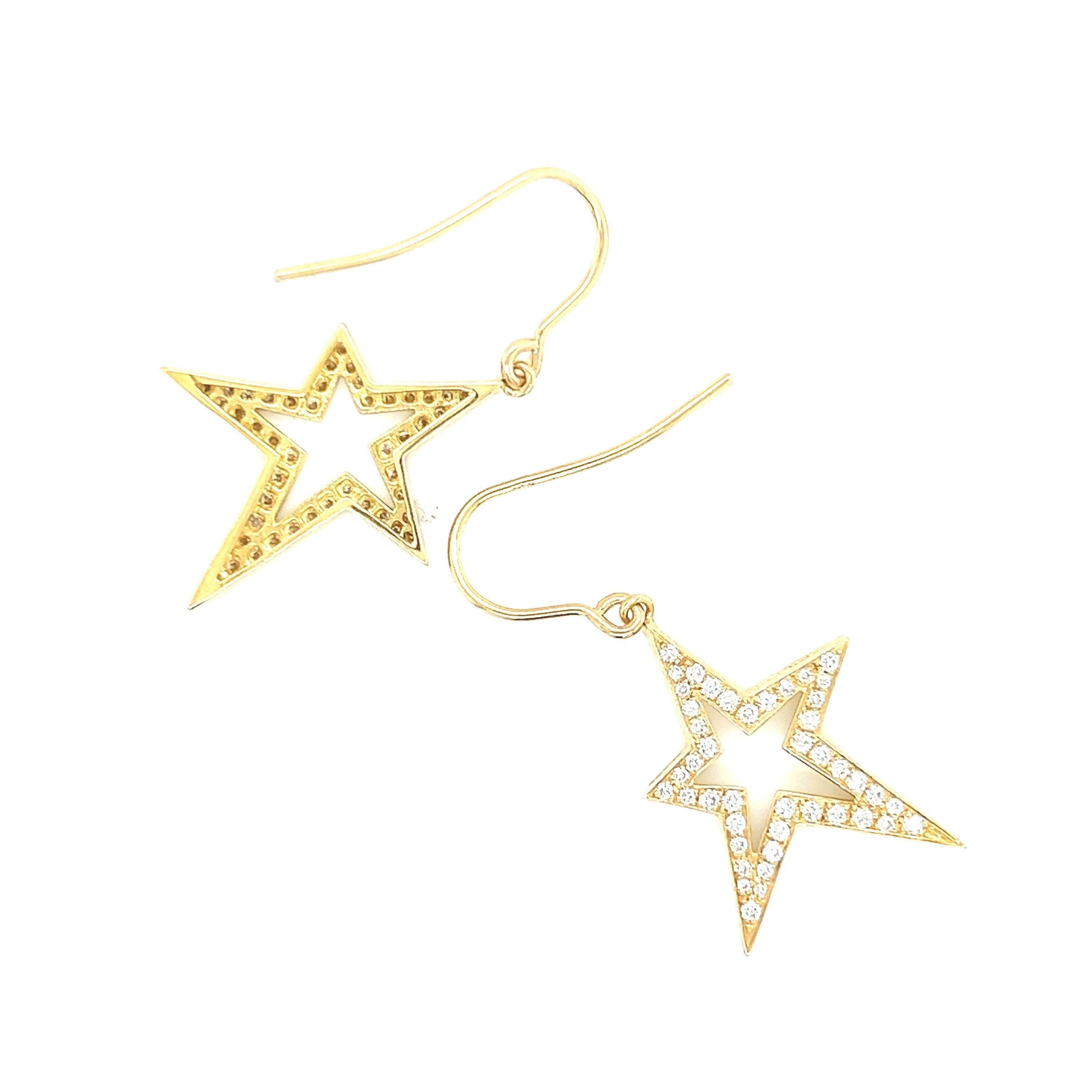 14k yellow gold and diamonds approx. 0.72tct star earrings.

Approx. length is 37mm.
