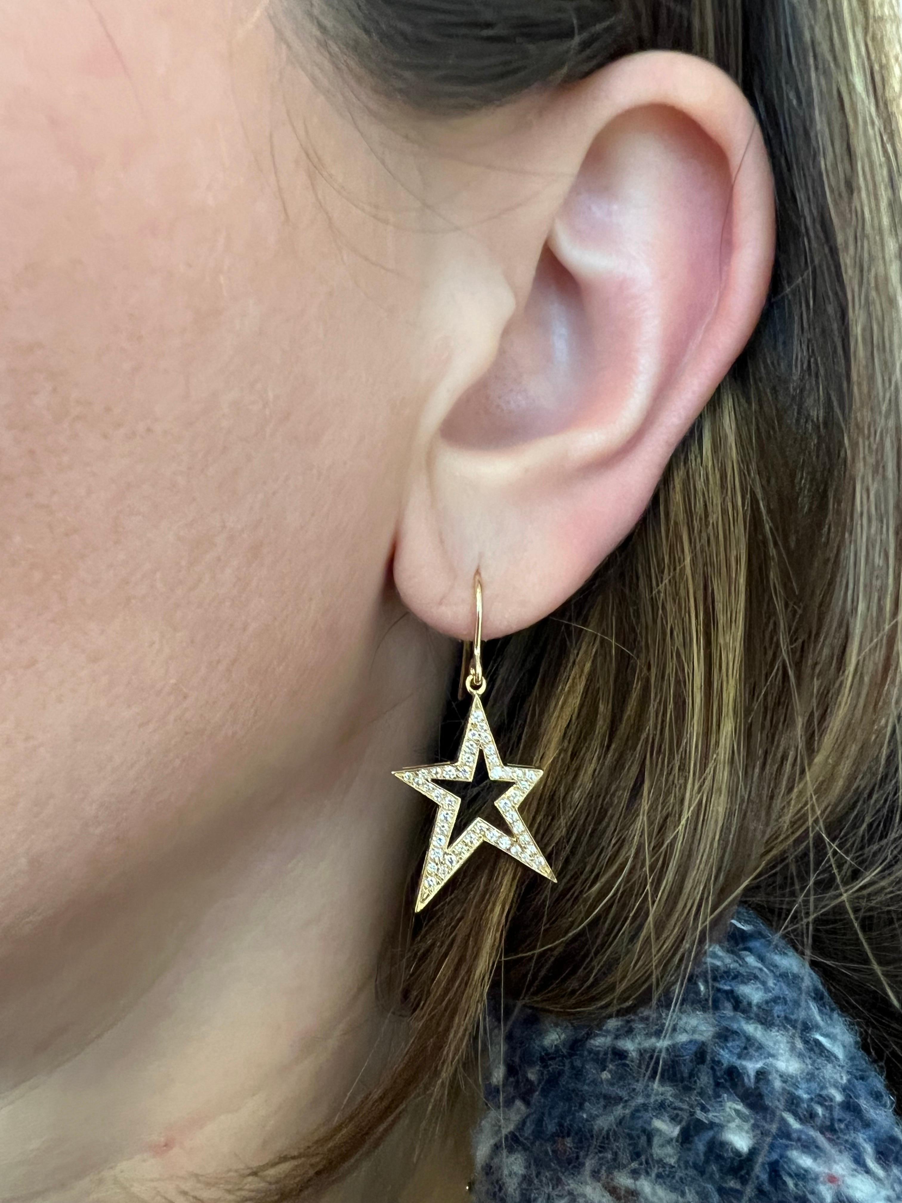 Women's Star Dangle Earrings Diamonds Yellow Gold For Sale