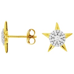 Star Design Diamond Stud Earrings in 14 Karat Gold, Diamonds Total .30 Carat