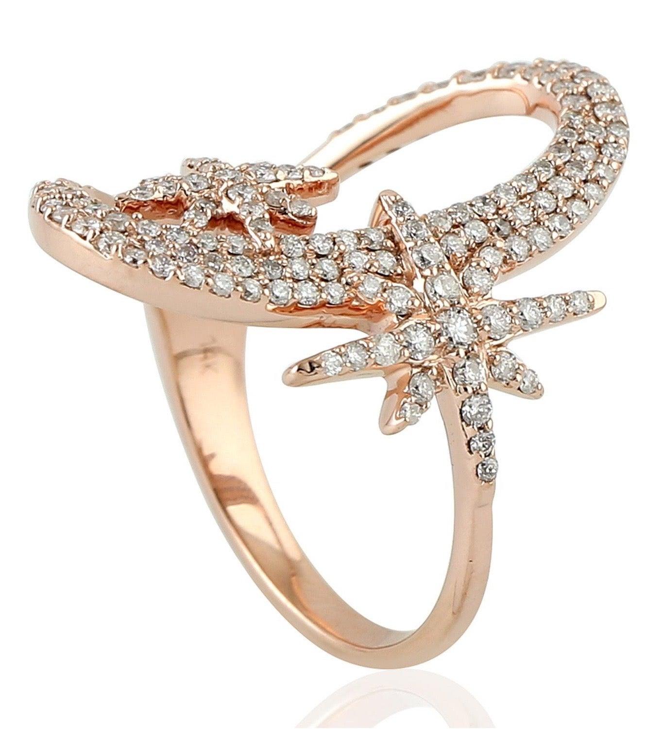 For Sale:  Star Diamond 14 Karat Rose Gold Ring 4