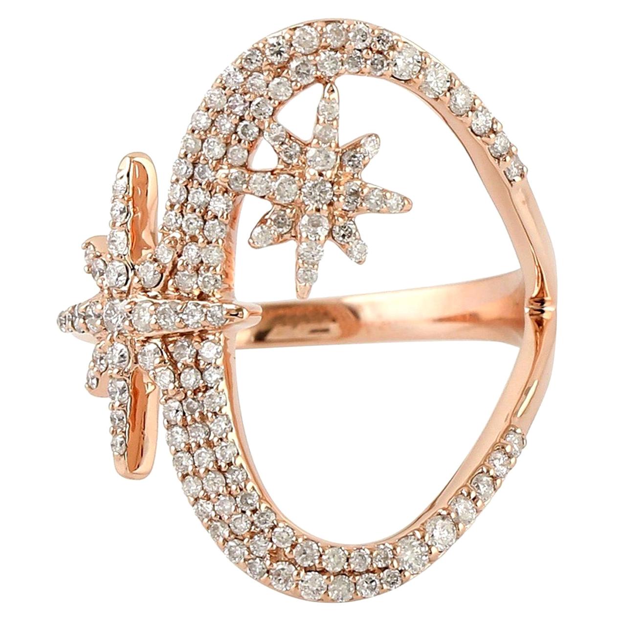 For Sale:  Star Diamond 14 Karat Rose Gold Ring