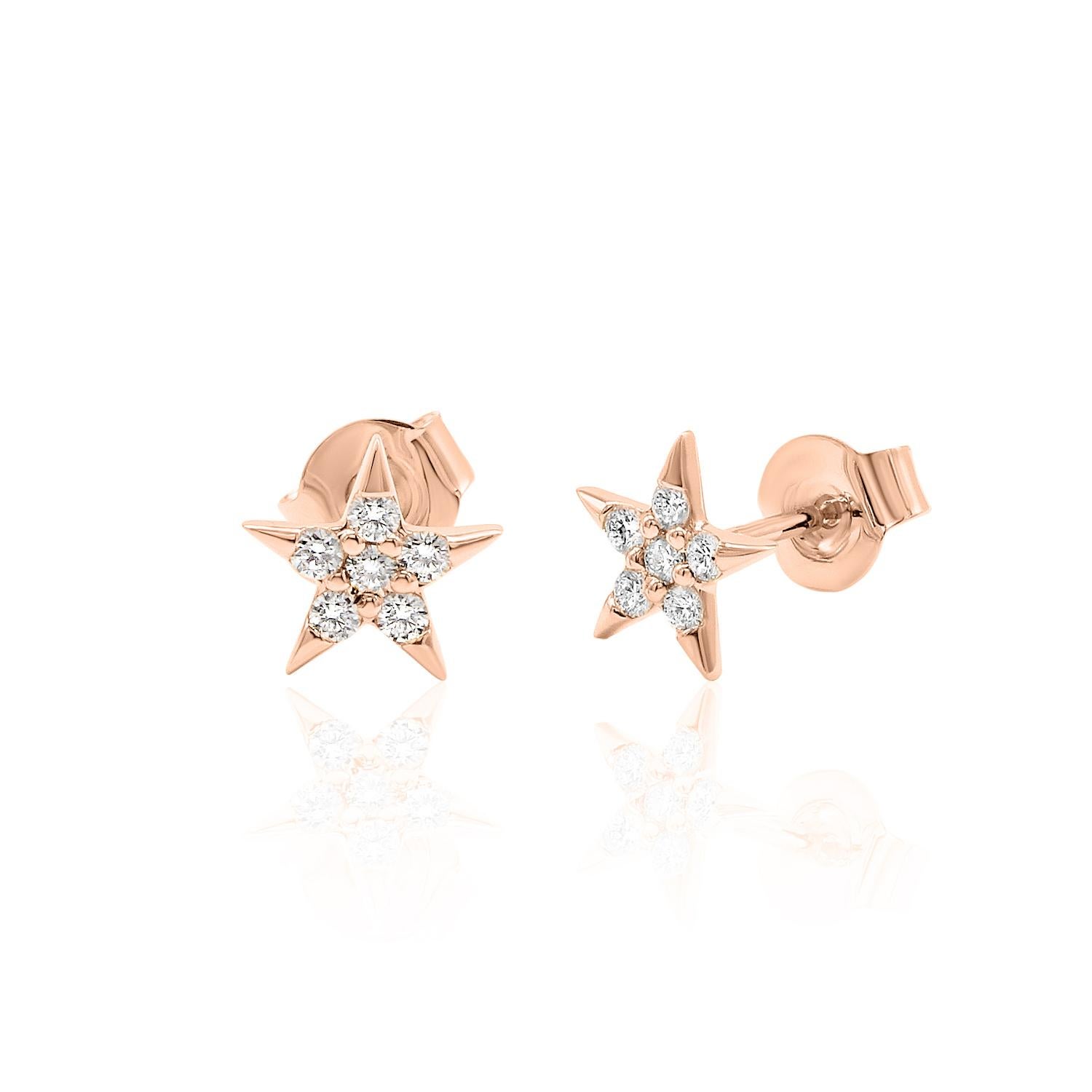 Round Cut Star Diamond Earrings 14K, White, Yellow, and Rose Gold