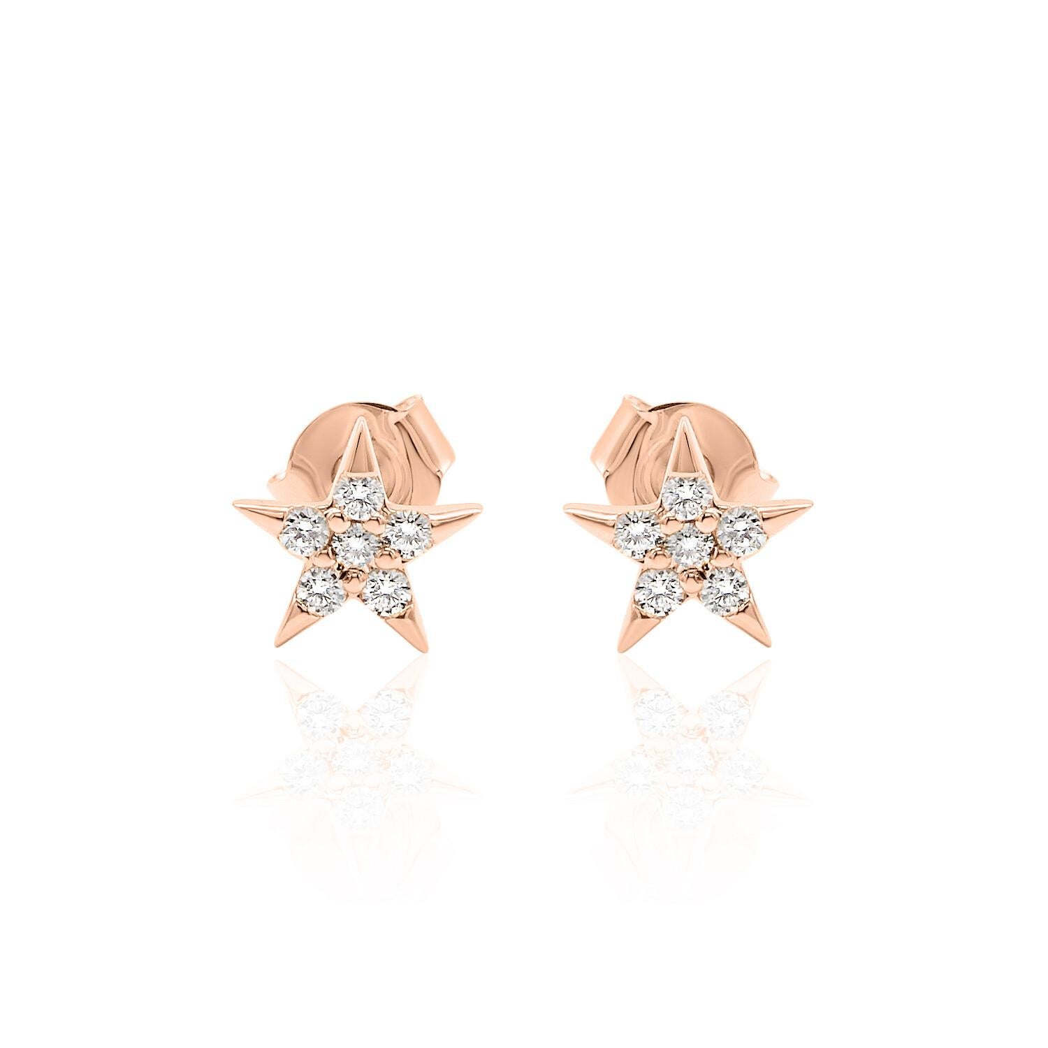 Star Diamond Earrings 14K, White, Yellow, and Rose Gold In New Condition In New York, NY
