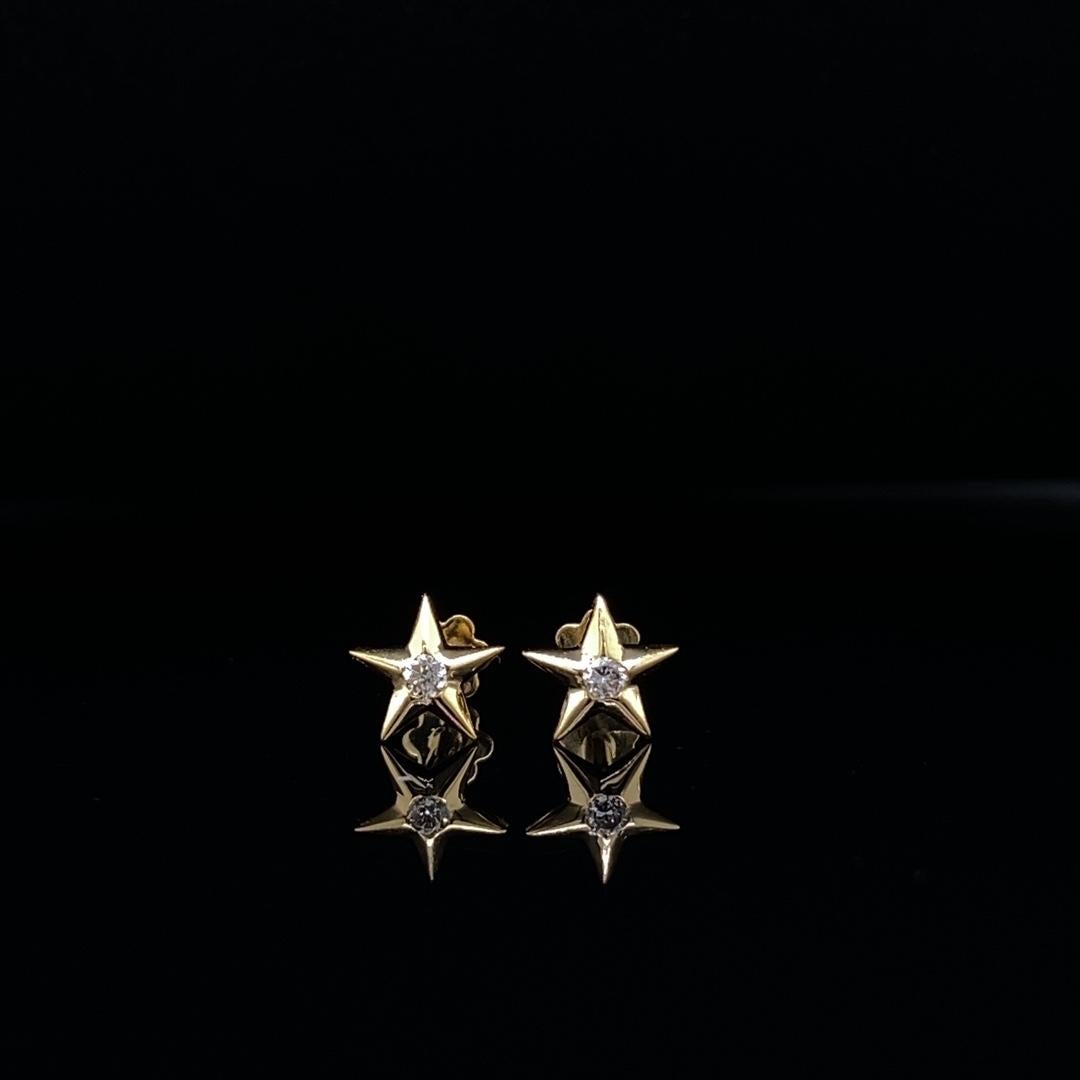 Round Cut Star Diamond Earrings for Girls (Kids/Toddlers) in 18K Solid Gold For Sale