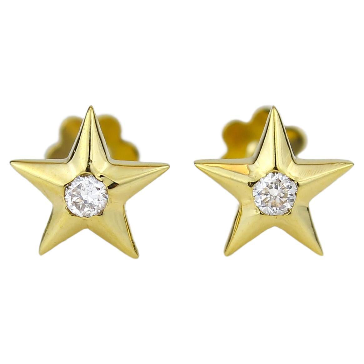 Boucles d'oreilles en or massif 18 carats avec diamants en forme d'étoiles pour filles (enfants)