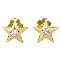 Boucles d'oreilles en or massif 18 carats avec diamants en forme d'étoiles pour filles (enfants)