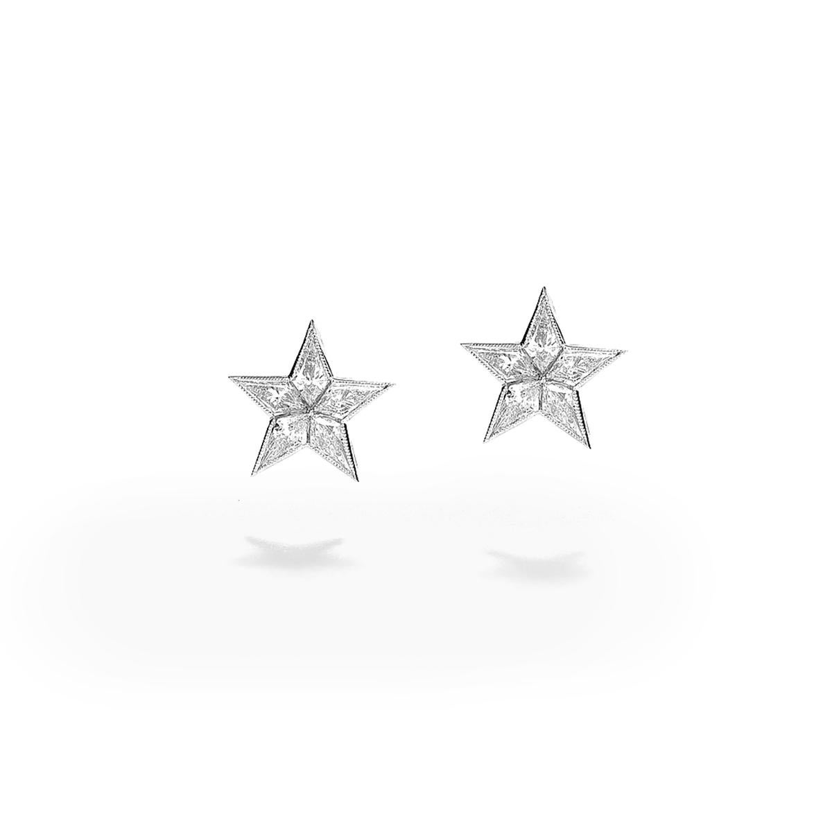 Star earrings in 18kt white gold Star set with diamonds 1.40 cts  
