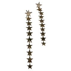 Star Diamond Earrings Super Long 14 Karat Yellow Gold Dangling Earrings