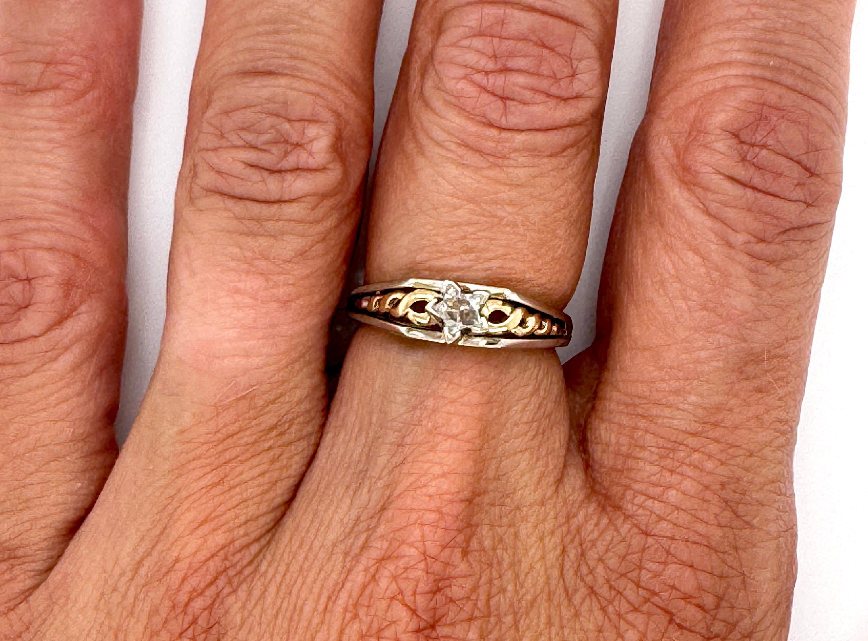 Star Diamond Engagement Ring .33ct Laser Cut Star Handmade 14k White/Yellow Gold For Sale 1