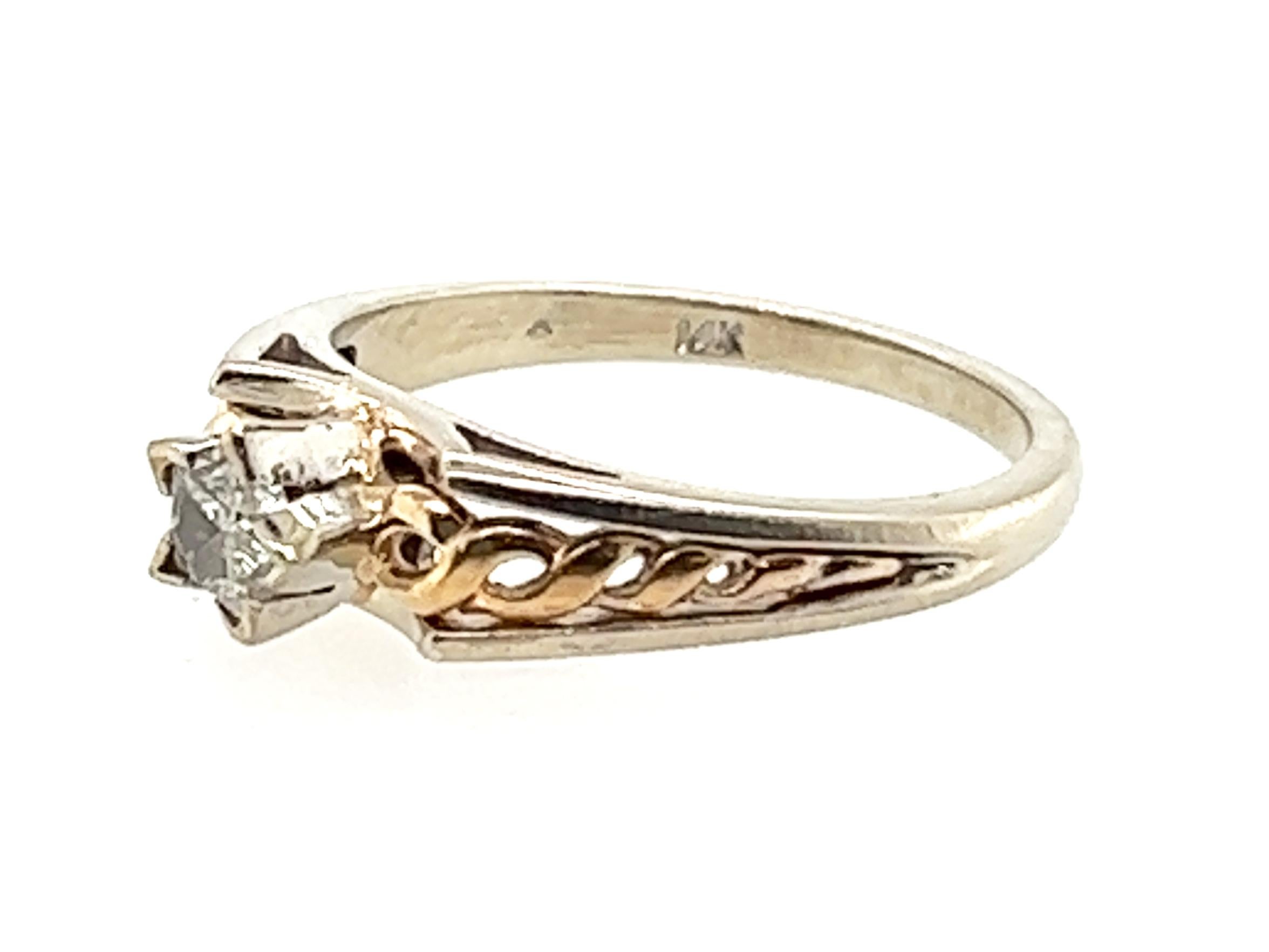 Brilliant Cut Star Diamond Engagement Ring .33ct Laser Cut Star Handmade 14k White/Yellow Gold For Sale