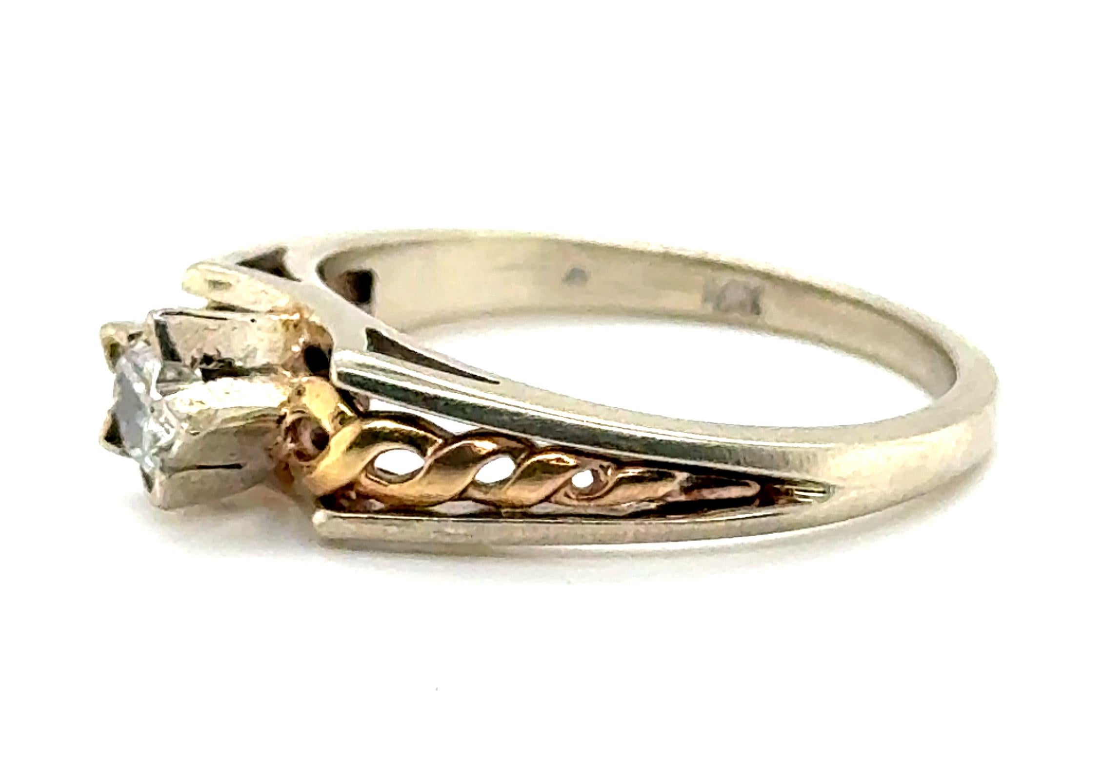Star Diamond Engagement Ring .33ct Laser Cut Star Handmade 14k White/Yellow Gold In Good Condition For Sale In Dearborn, MI