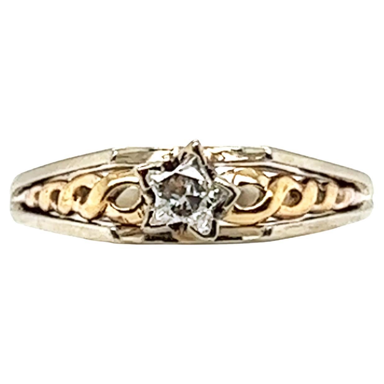 Star Diamond Engagement Ring .33ct Laser Cut Star Handmade 14k White/Yellow Gold For Sale