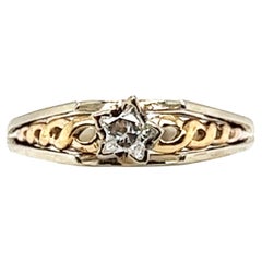 Bague de fiançailles étoile diamant .33ct Laser Cut Star Handmade 14K White/Yellow Gold