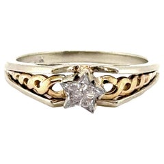Star Diamond Engagement Ring .33ct Laser Cut Star Handmade 14k White/Yellow Gold