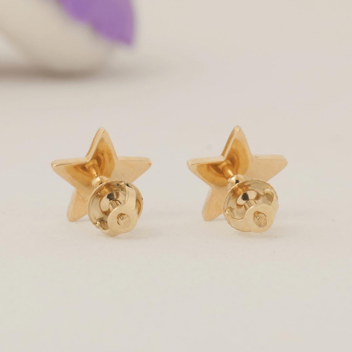 Round Cut Star Diamond Kids Earrings in 14k Solid Gold (Certified) For Sale