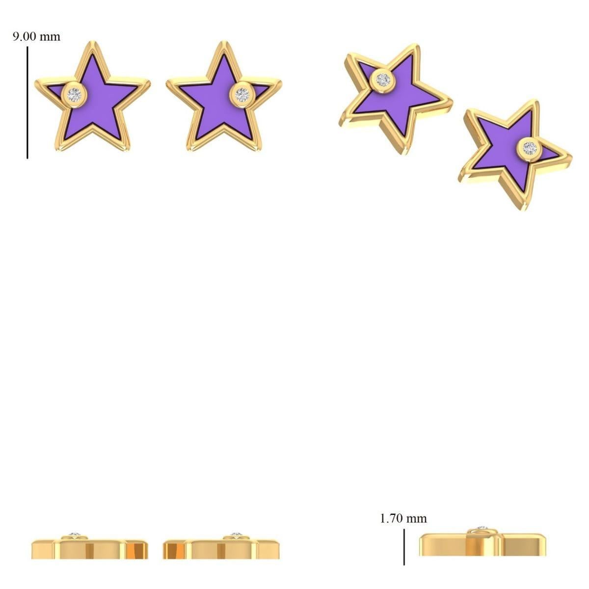 Star Diamond Kids Earrings in 14k Solid Gold (Certified) In New Condition For Sale In New Delhi, DL