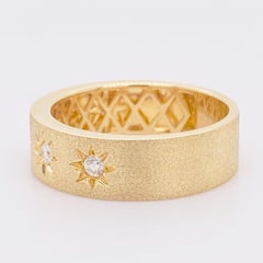 Star Diamond Ring, Brushed Yellow Gold, Flush Set w 19 Diamonds, Any Size