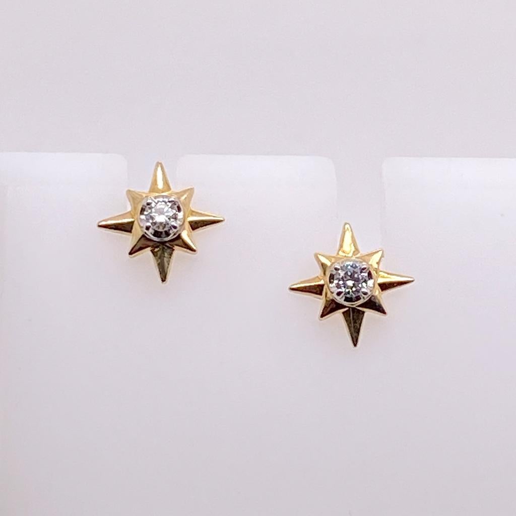 Contemporary Star Diamond Stud 0.08 Carats Starburst 14K Gold Earring Stack EG14081 For Sale
