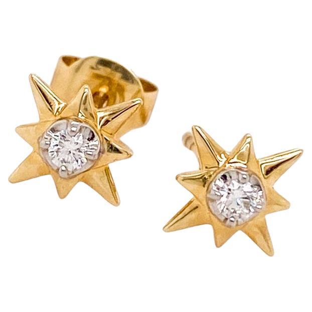 Star Diamond Stud 0.08 Carats Starburst 14K Gold Earring Stack EG14081 For Sale