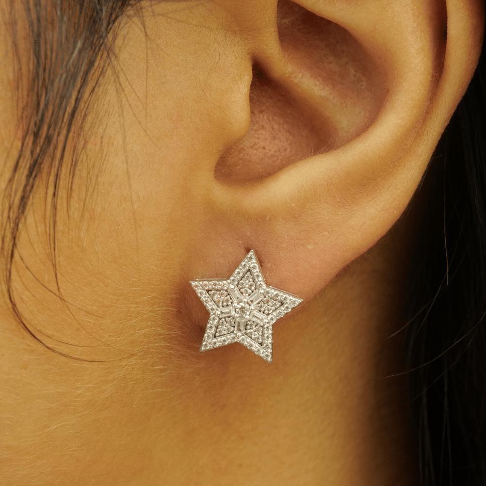 Art déco Boucles d'oreilles étoile en or massif 14K (certifié) en vente