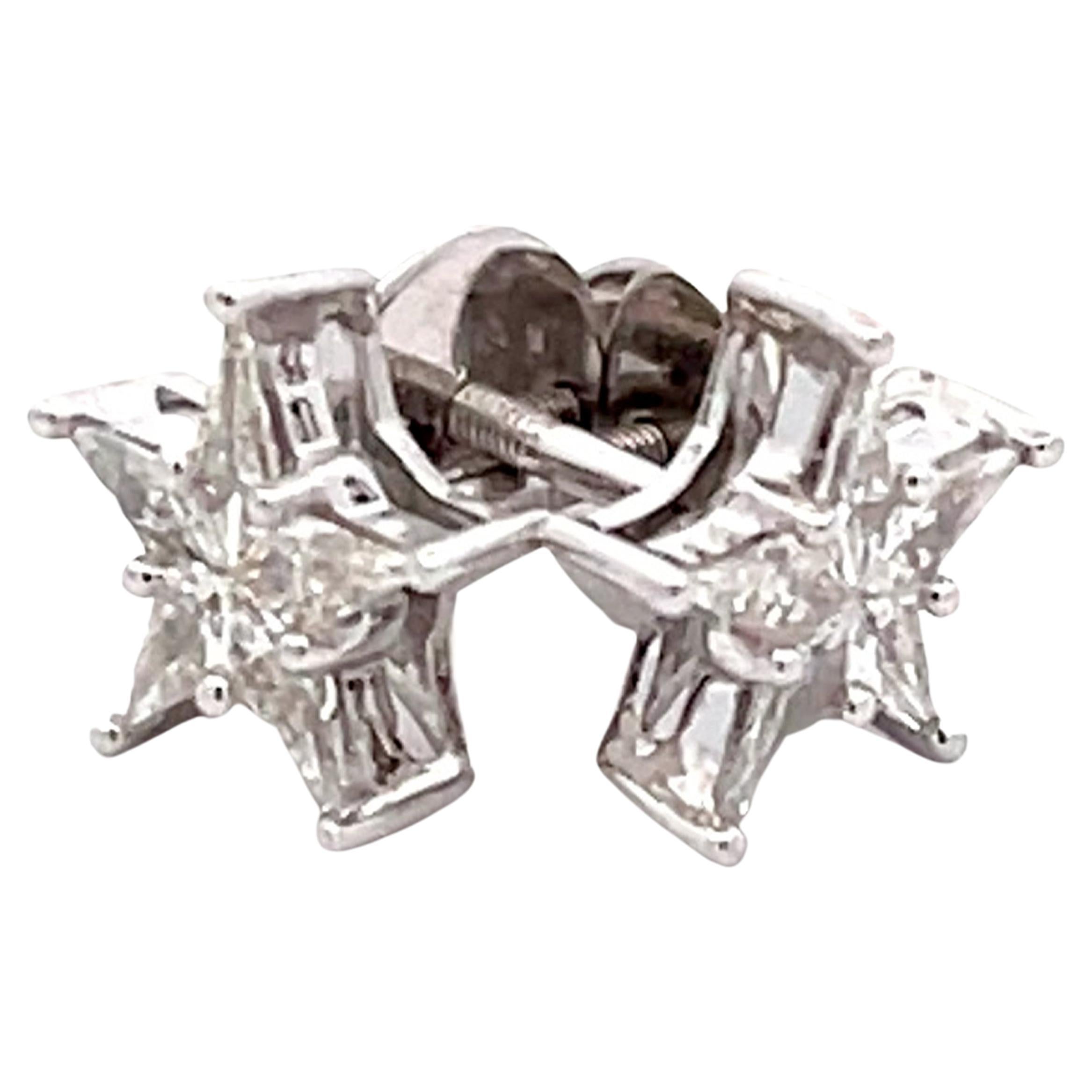 Star Diamond Stud Earrings in 14k White Gold For Sale