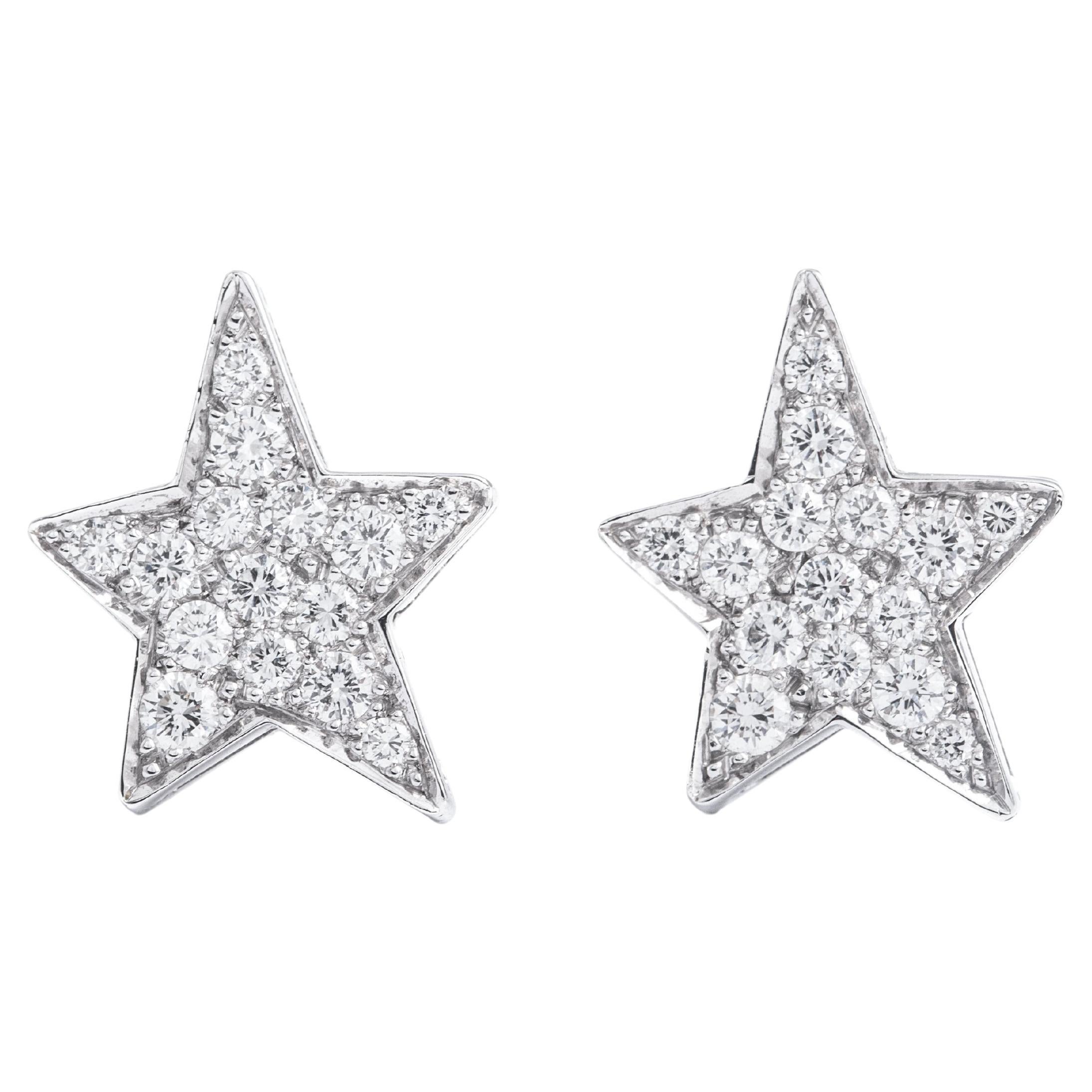 Star Diamond White Gold 18K Earrings For Sale