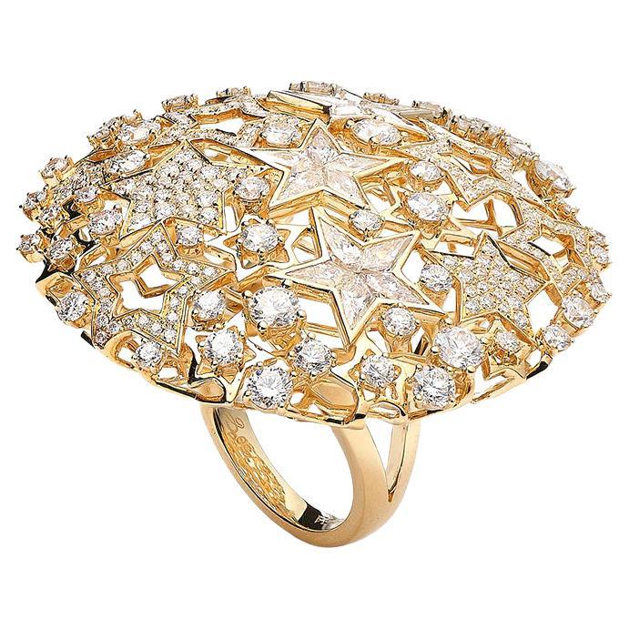 Star Diamond Yellow Gold Ring For Sale