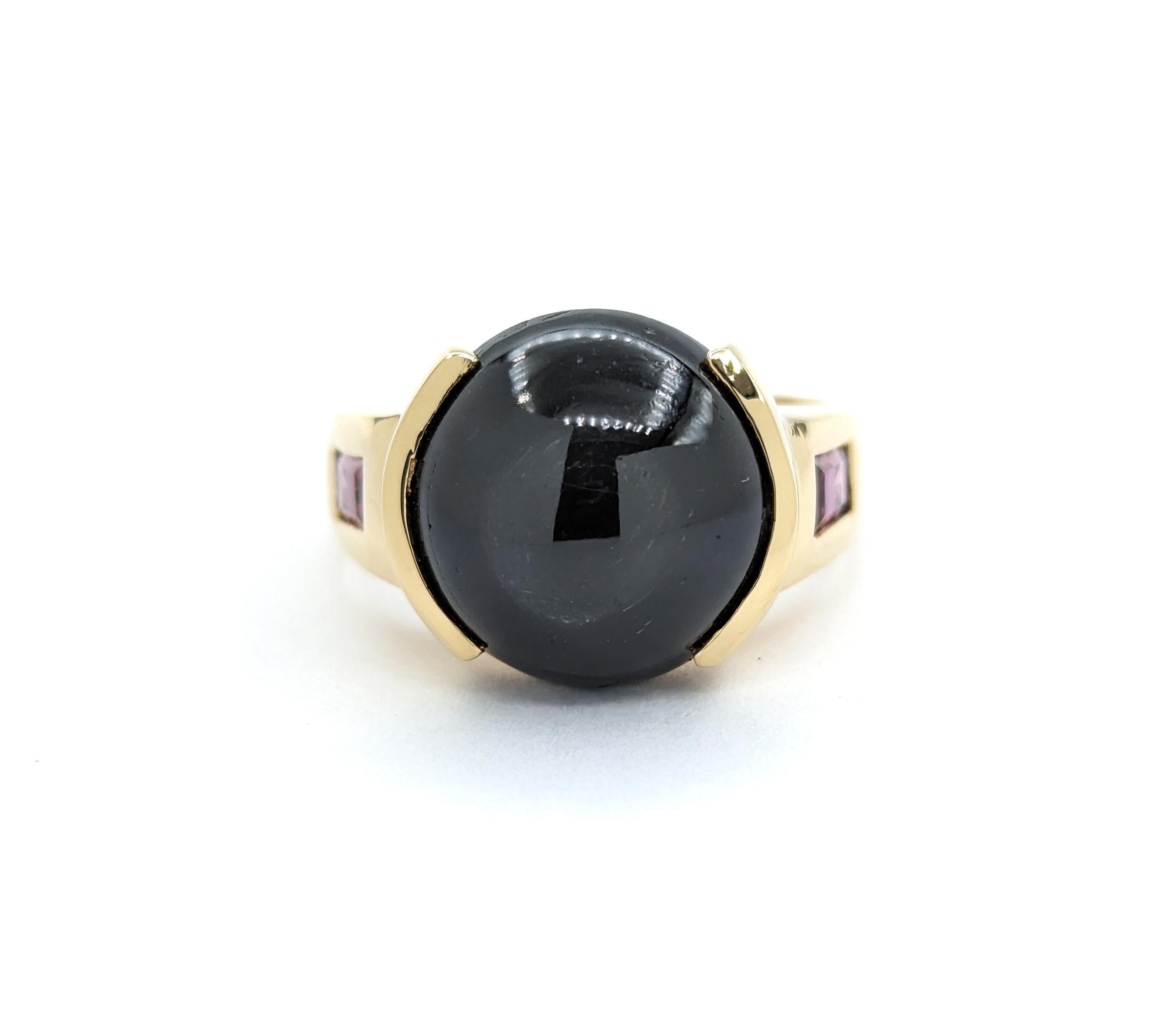 Star Diopside & Garnet Ring In Yellow Gold For Sale 5