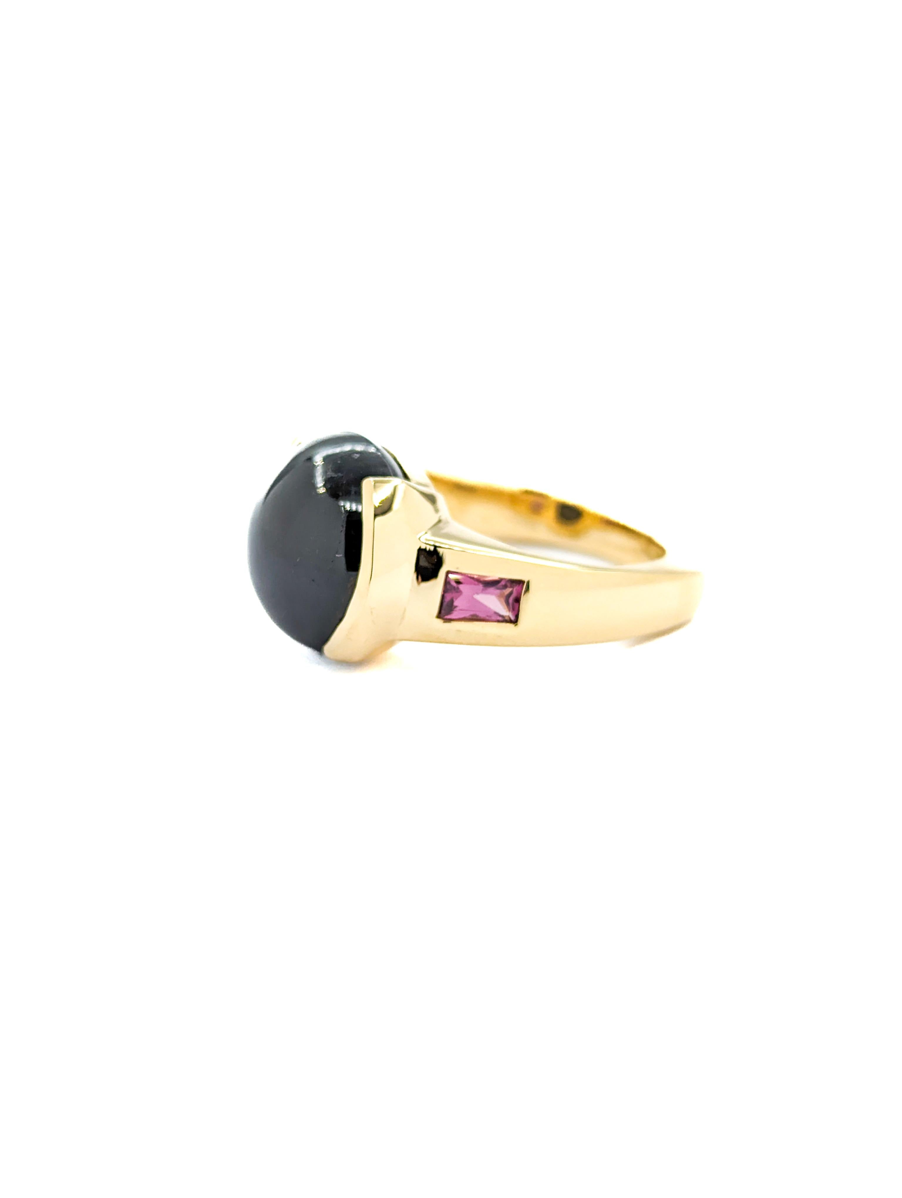 Star Diopside & Garnet Ring In Yellow Gold For Sale 3