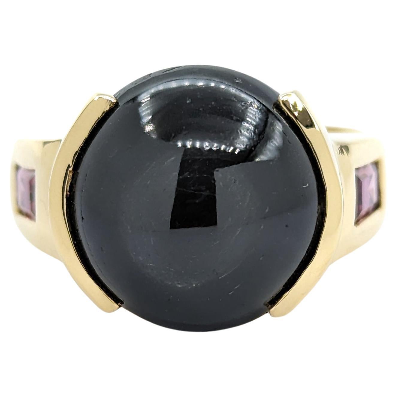 Star Diopside & Garnet Ring In Yellow Gold